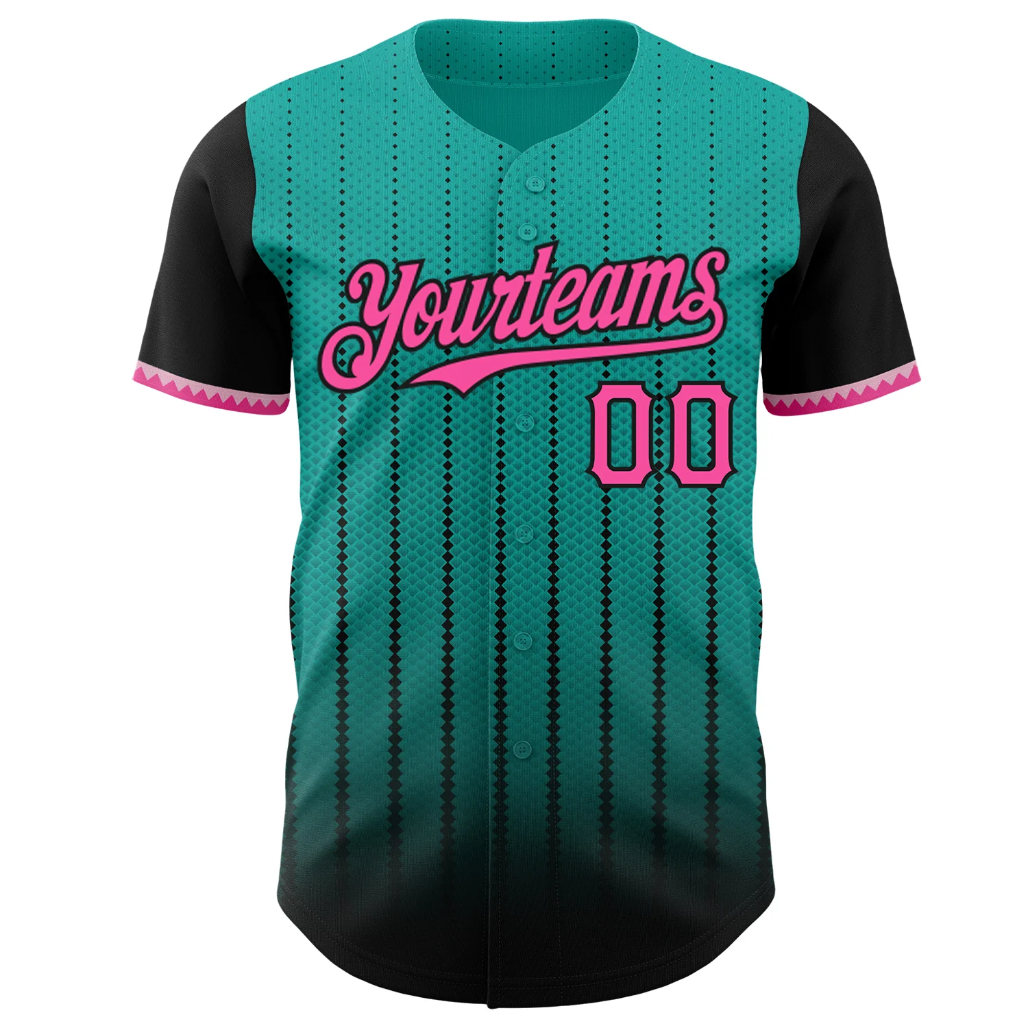 Custom Aqua Pink-Black 3D Pattern Design Gradient Geometric Shape Authentic Baseball Jersey - Image 2
