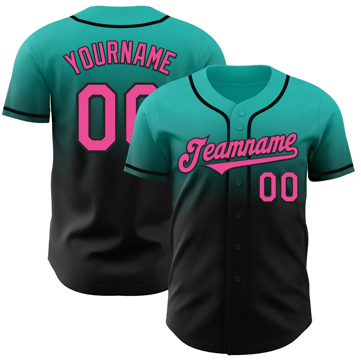 Custom Aqua Pink-Black Authentic Fade Fashion Baseball Jersey