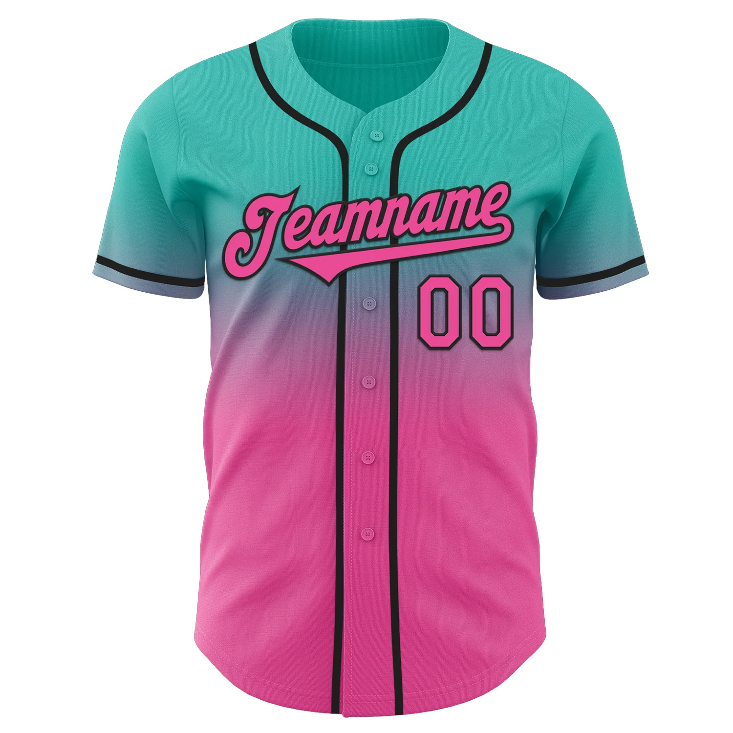 Custom Aqua Pink-Black Authentic Fade Fashion Baseball Jersey - Image 2