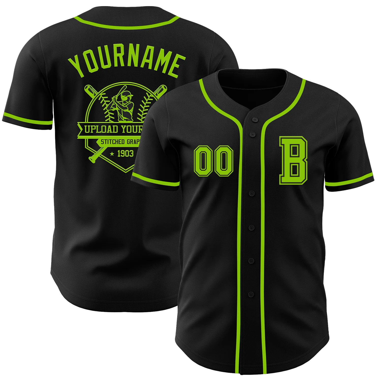 Custom Black Neon Green Authentic Baseball Jersey - Image 5