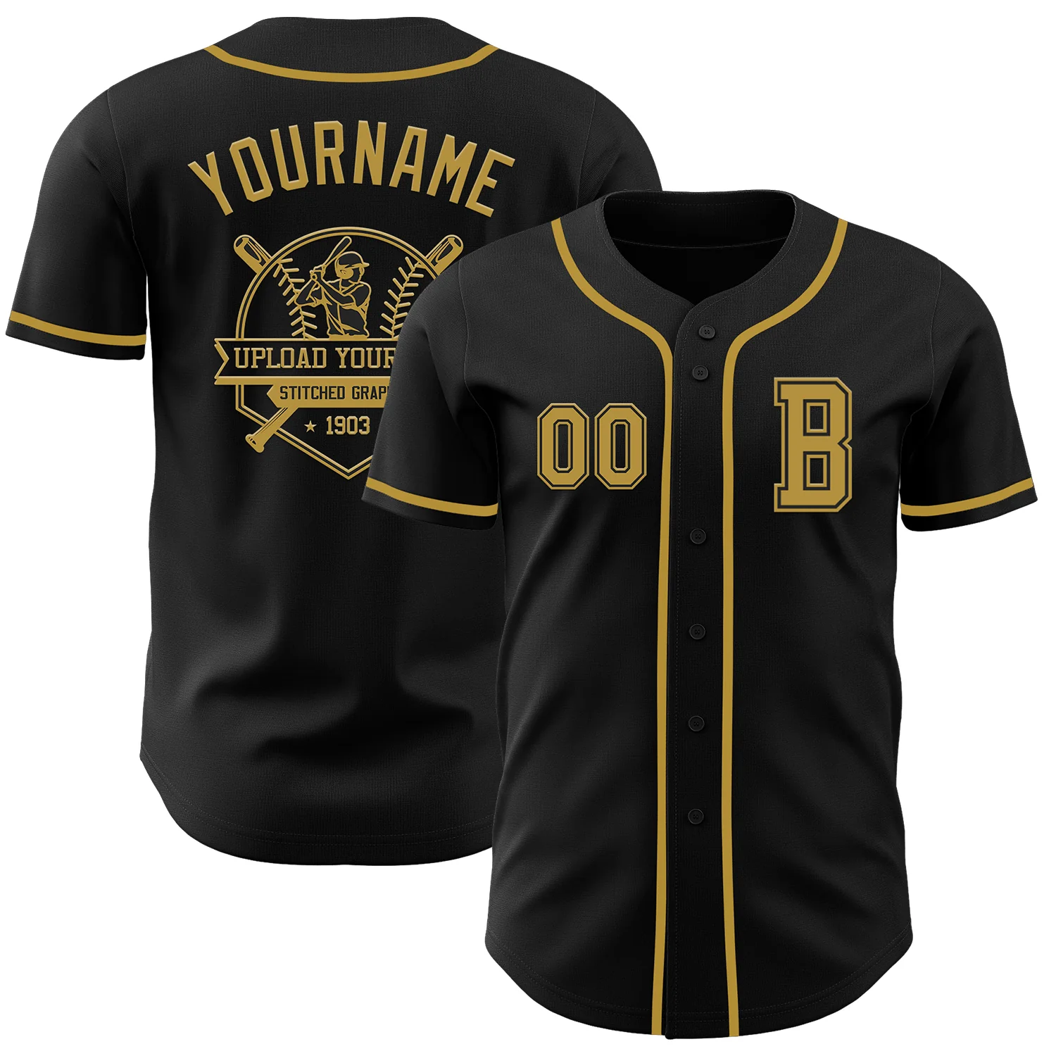 Custom Black Old Gold Authentic Baseball Jersey - Image 5