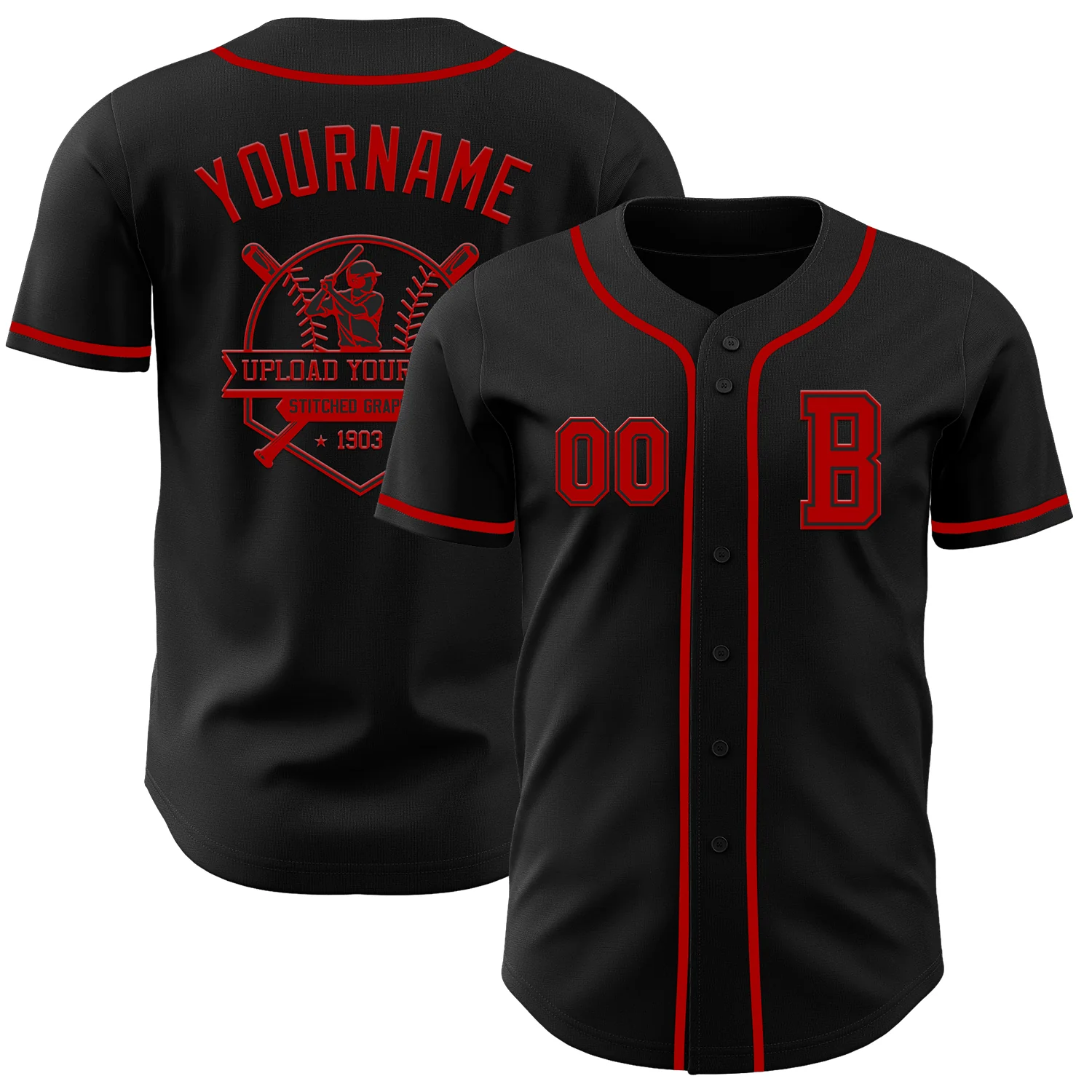 Custom Black Red Authentic Baseball Jersey - Image 5