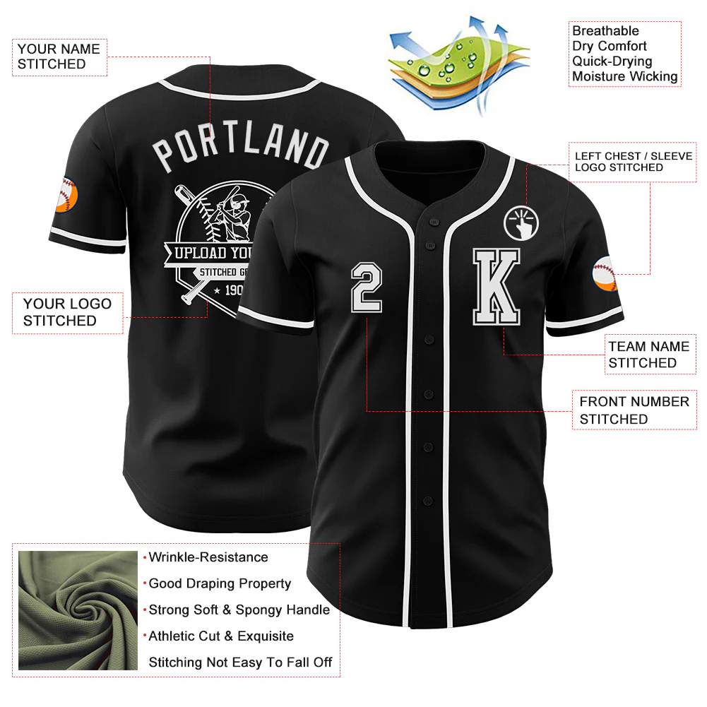 Custom Black White Authentic Baseball Jersey - Image 6