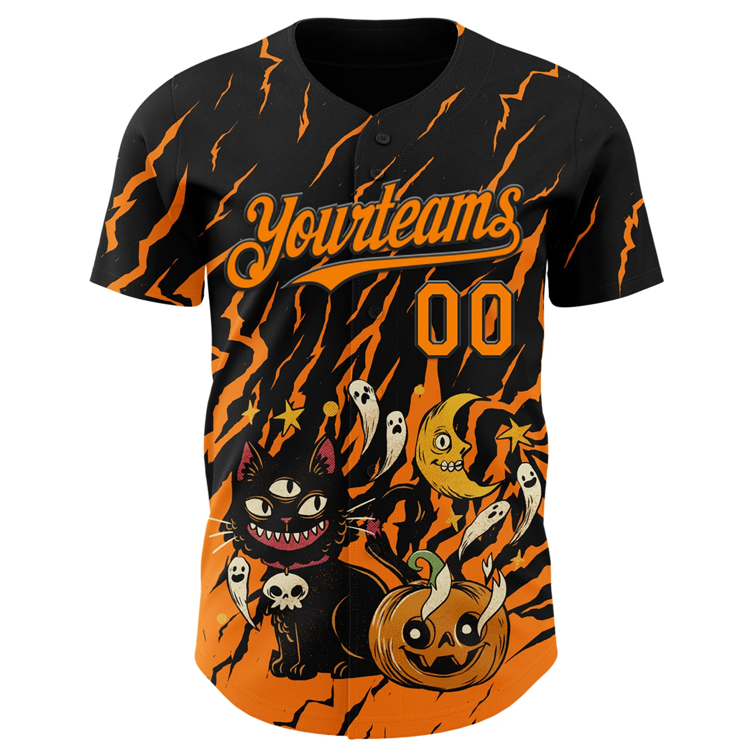 Custom Black Bay Orange 3D Halloween Pumpkin Scary Doodle Party Costume Ideas Authentic Baseball Jersey - Image 2
