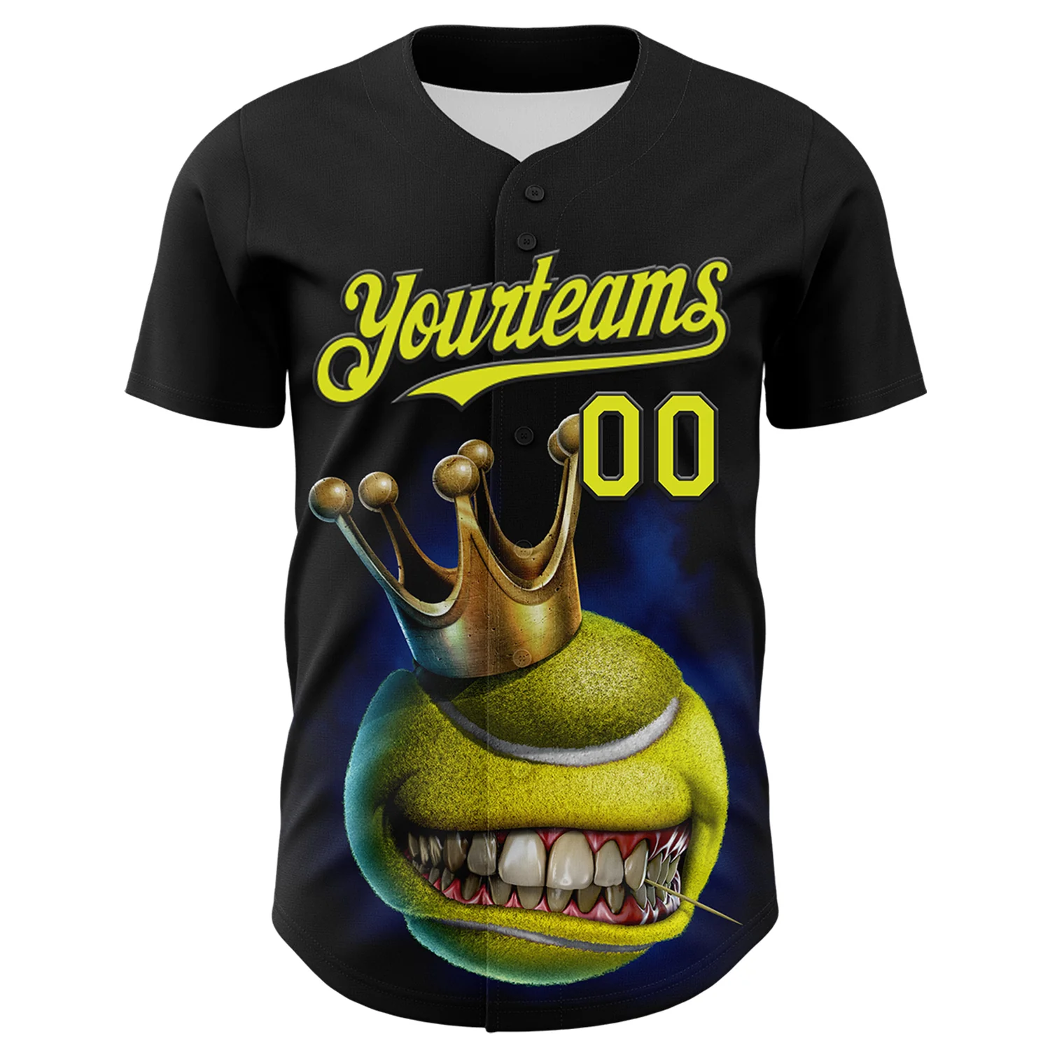 Custom Black Neon Yellow Tom Wood Crown Tennis Ball Authentic Baseball Jersey - Image 2