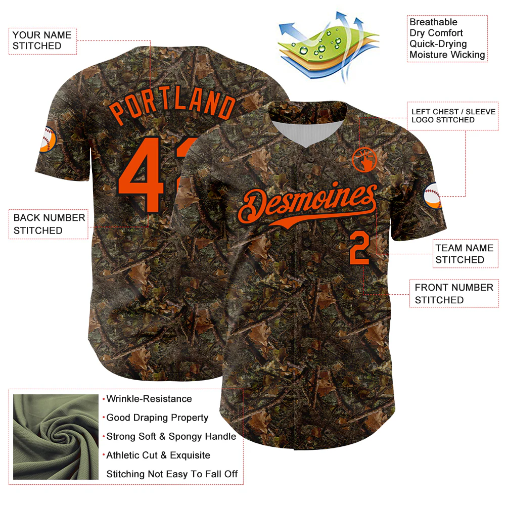 Custom Camo Orange-Black Woodland Camo Authentic Salute To Service Authentic Baseball Jersey - Image 3