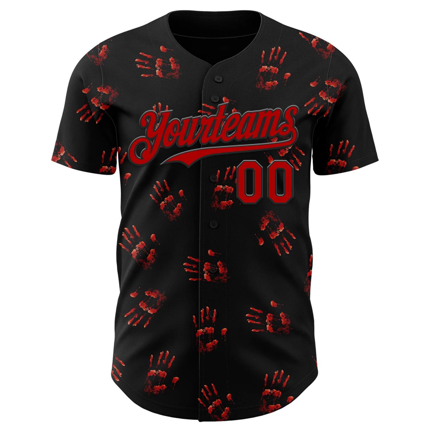 Custom Black Red 3D Halloween Skull Horror Night Trick Treat Party Costume Ideas Authentic Baseball Jersey - Image 2