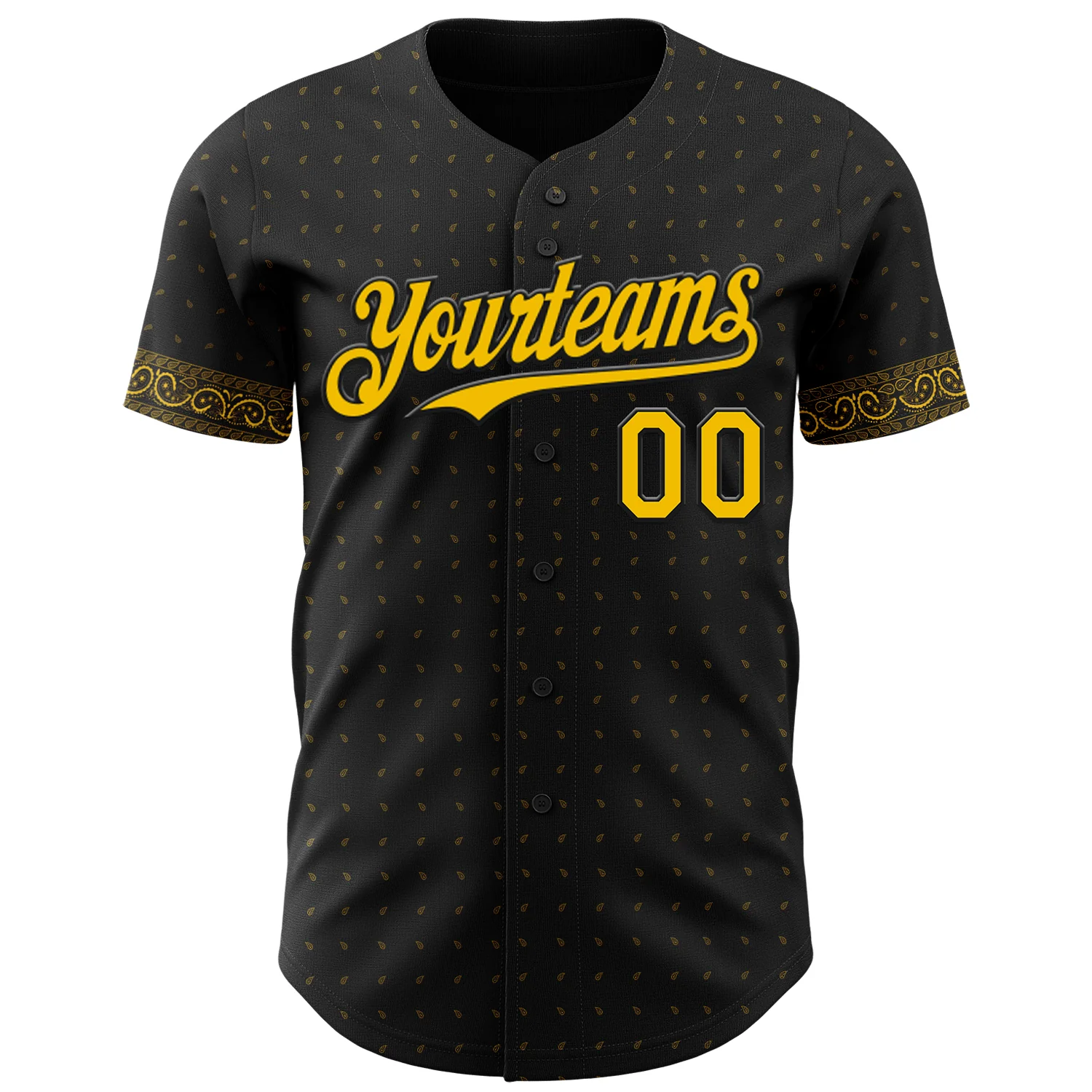 Custom Black Yellow Rave Party Ethnic Paisley Bandana Authentic Baseball Jersey - Image 2