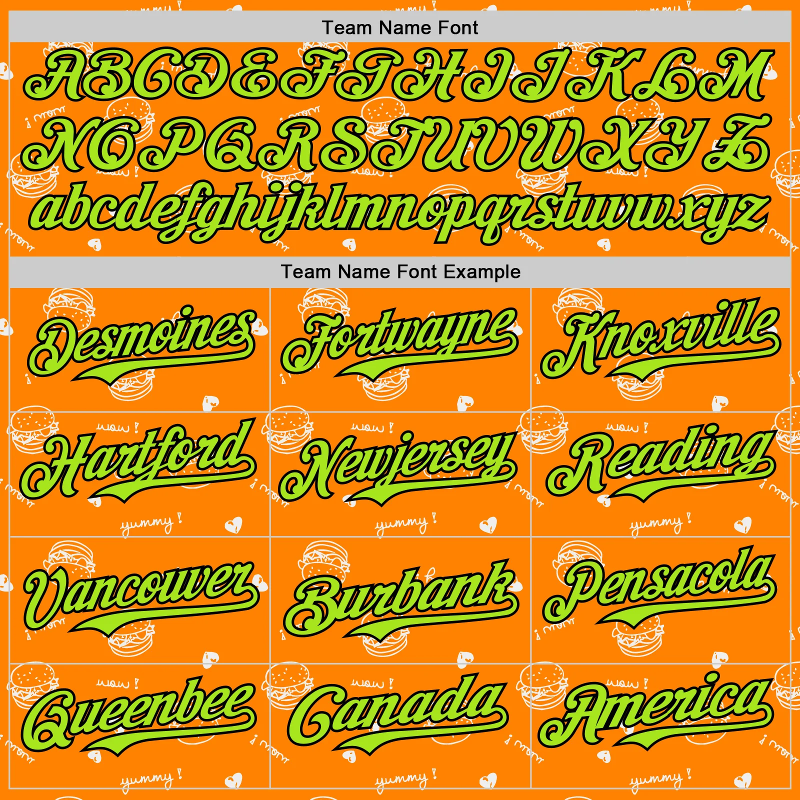 Custom Bay Orange Neon Green-Black 3D Pattern Design Foodie Fast Food Burger Authentic Baseball Jersey - Image 4