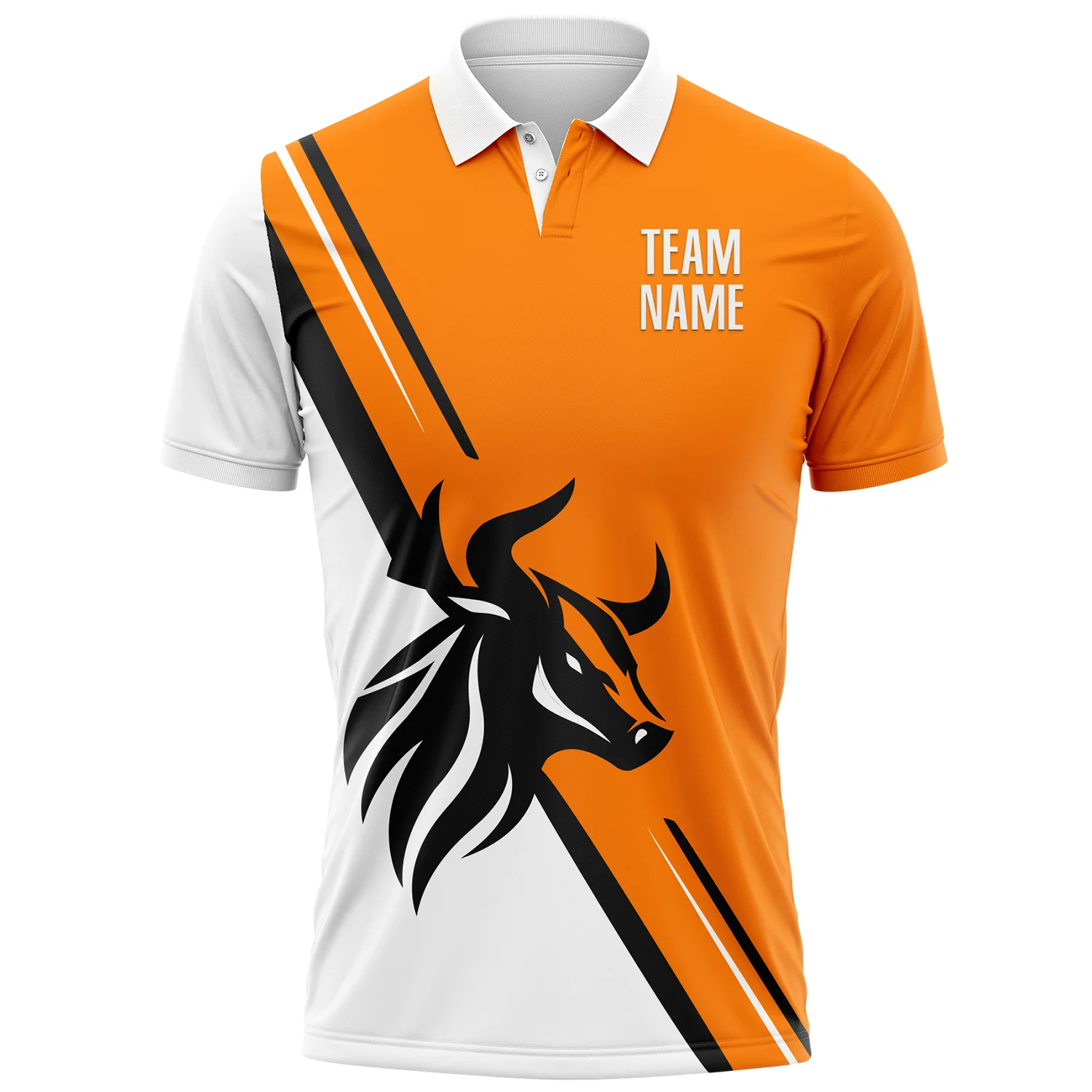 Custom Bay Orange White-Black 3D Pattern Design Animal Bull Performance Polo Shirt - Image 2