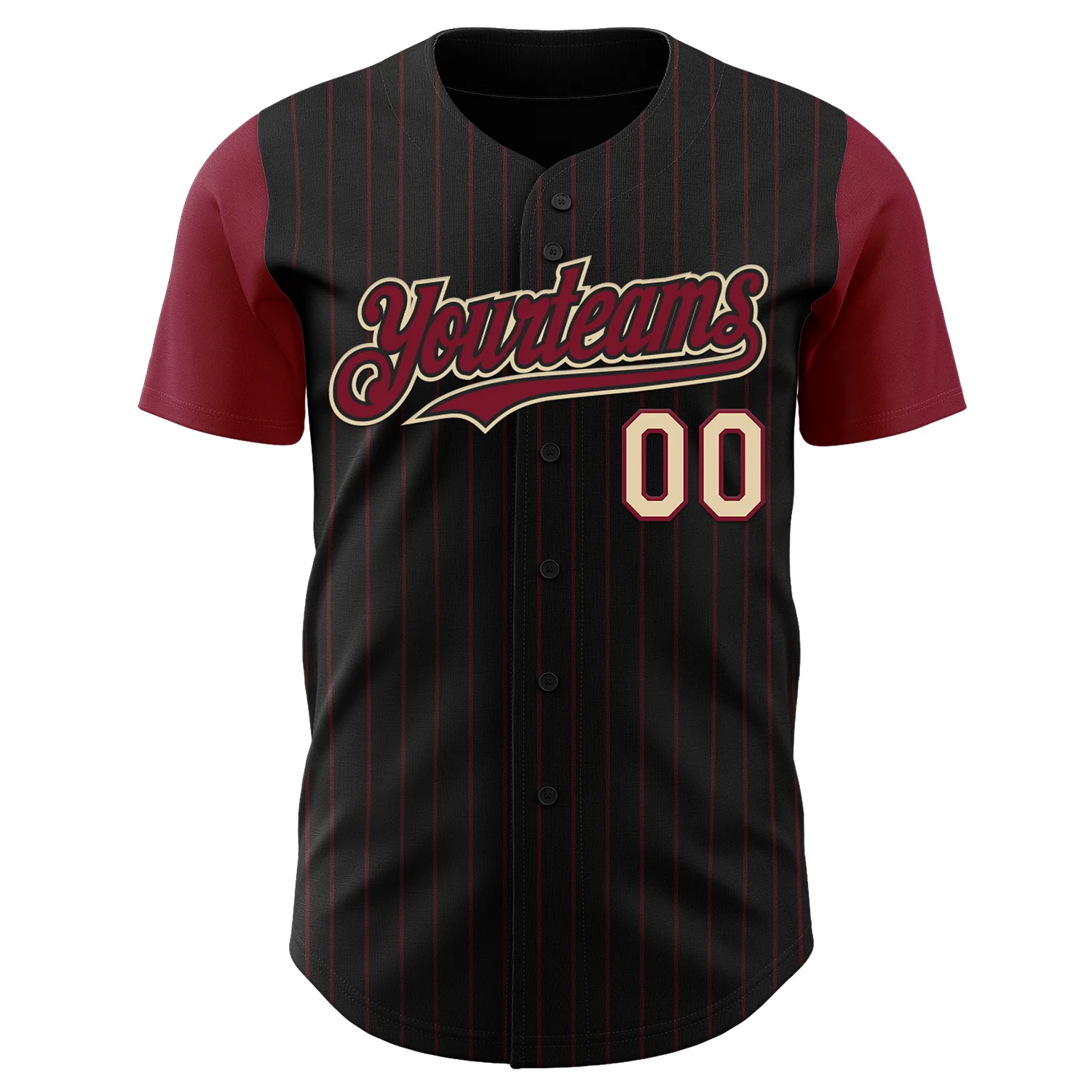 Custom Black Crimson Pinstripe Cream Authentic Two Tone Baseball Jersey - Image 2