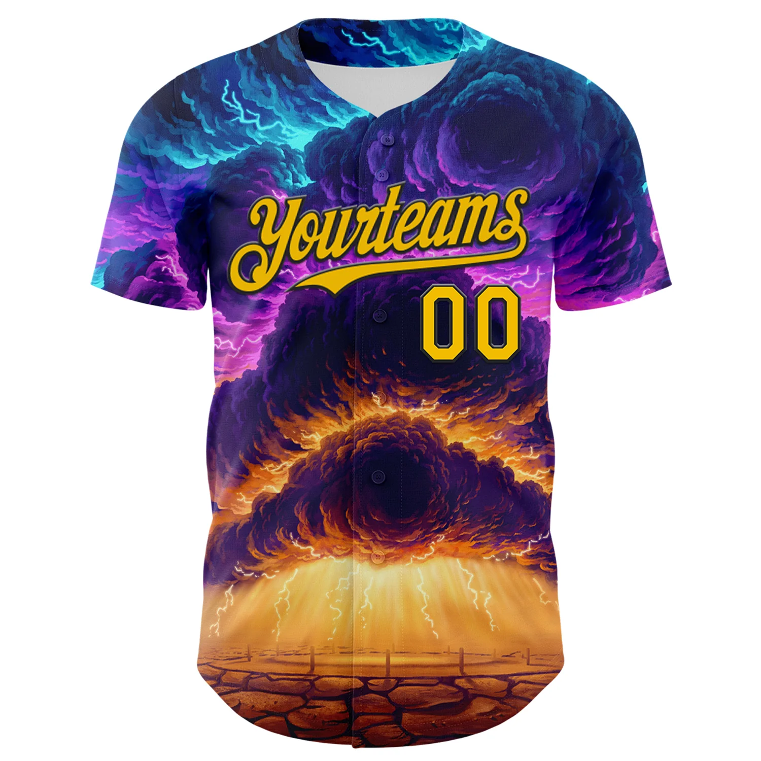 Custom Blue Gold-Black 3D Syntetyc Everstor Authentic Baseball Jersey - Image 2