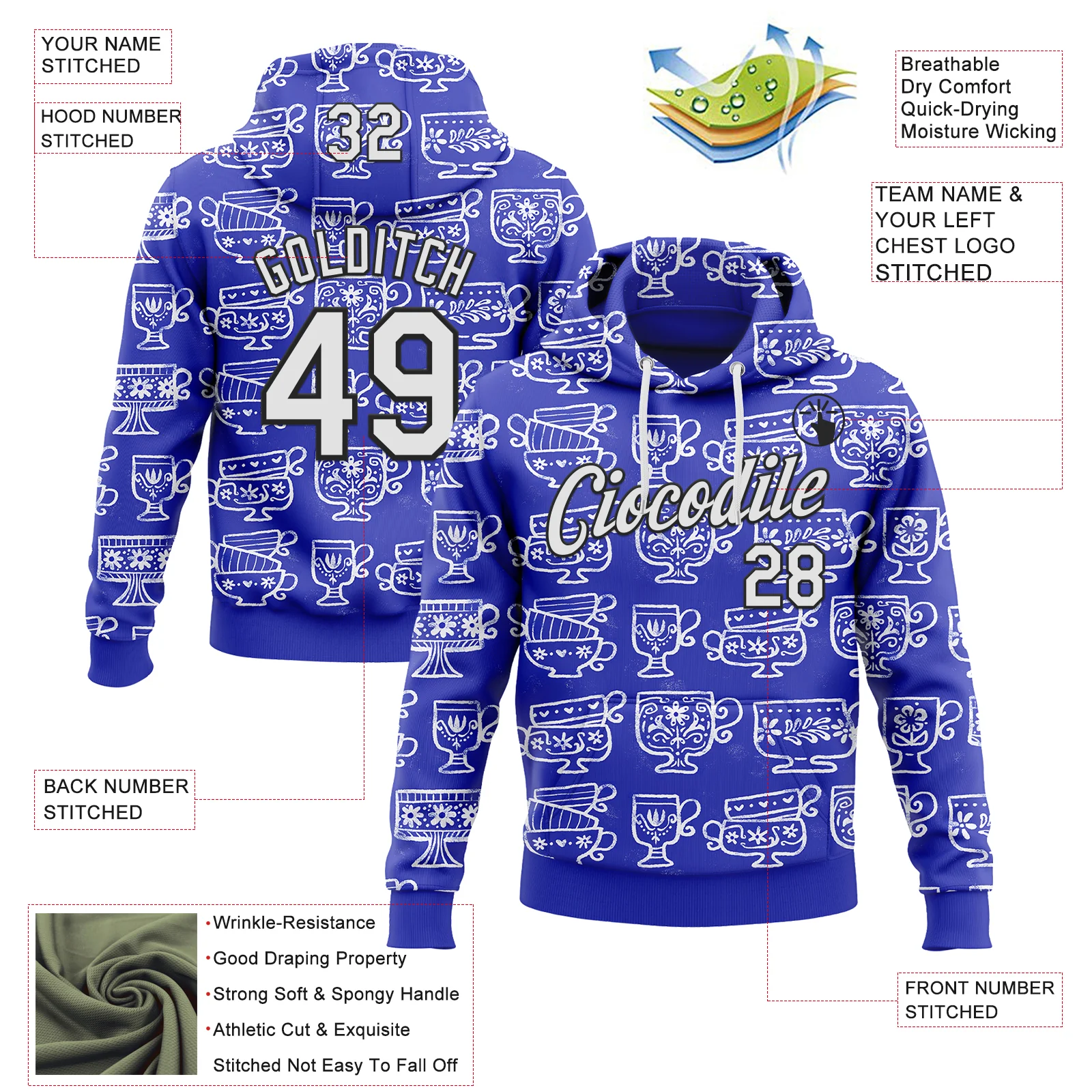 Custom Stitched Blue White-Black 3D Emi Bee Fika Mugs Sports Pullover Sweatshirt Hoodie - Image 2