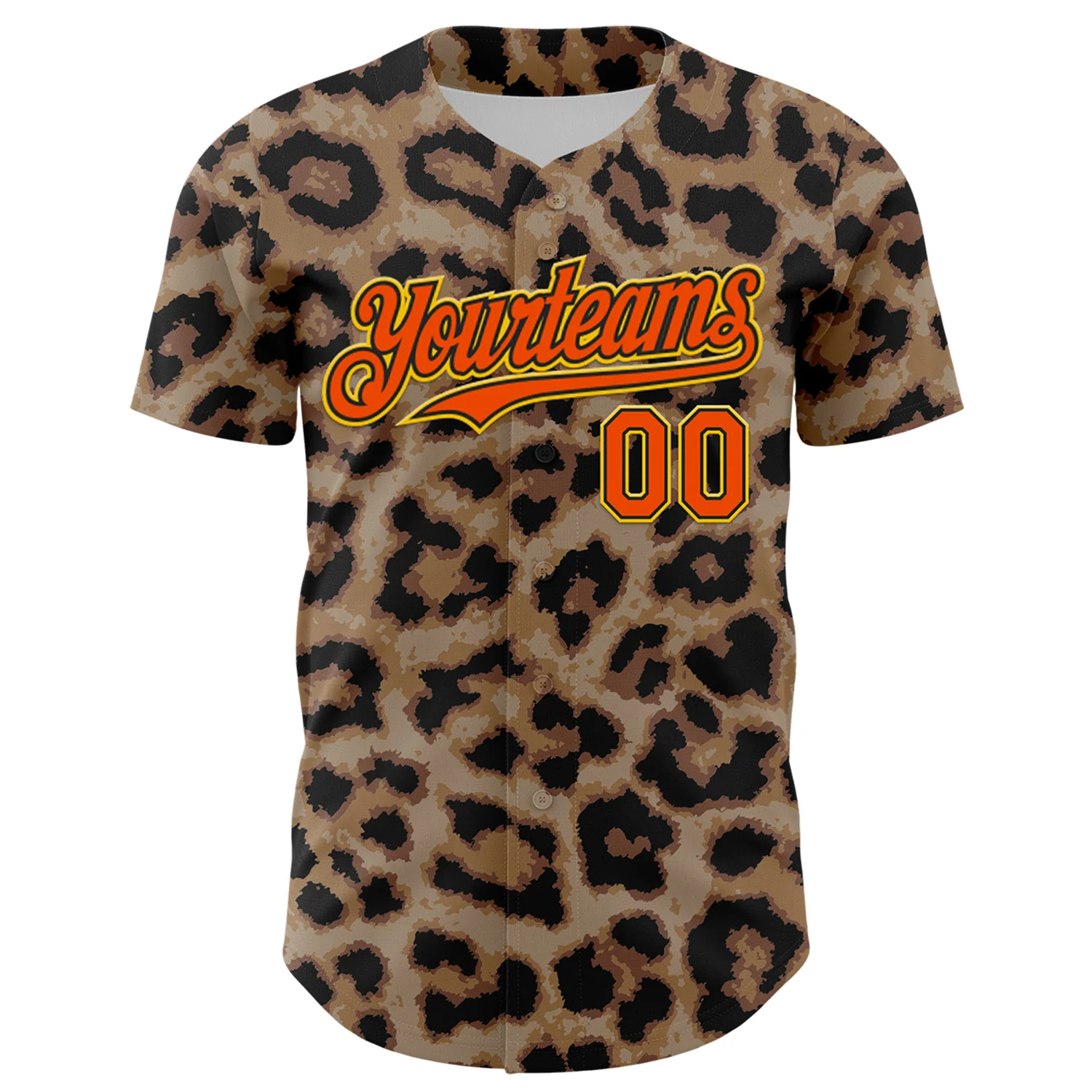 Custom Brown Orange Black-Yellow 3D Pattern Design Rave Party Animal Leopard Print Authentic Baseball Jersey - Image 2