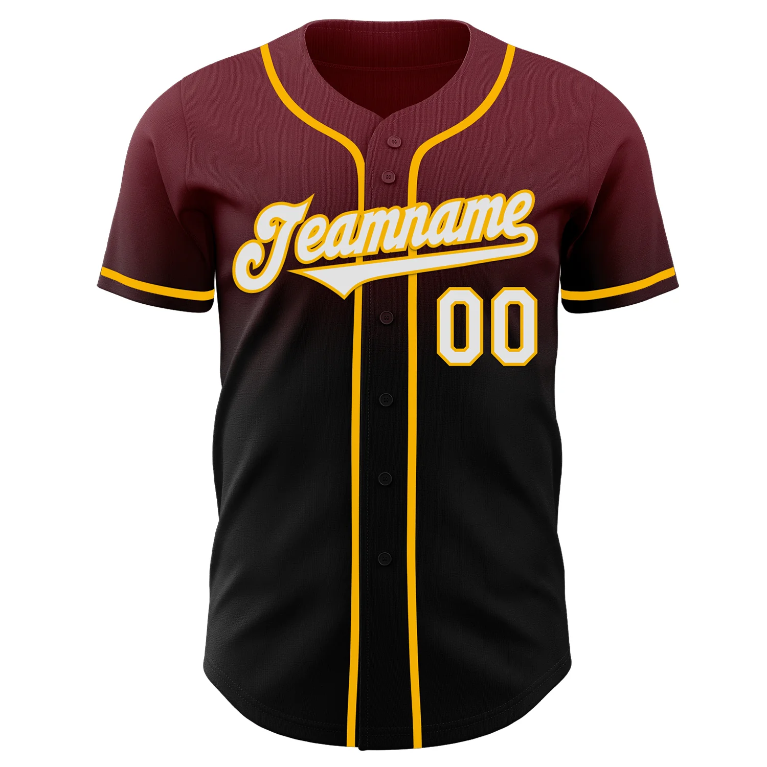 Custom Burgundy Black-Gold Authentic Fade Fashion Baseball Jersey - Image 2