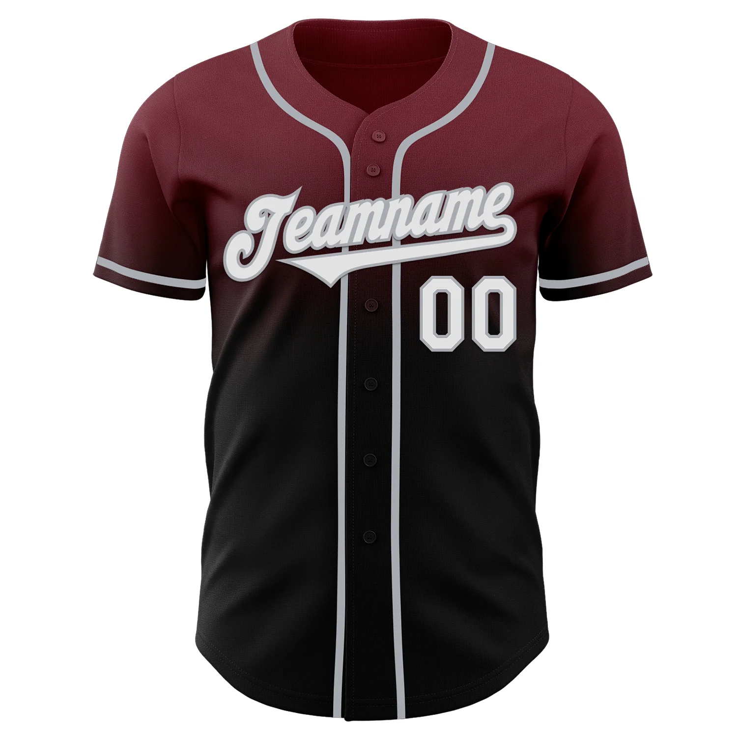 Custom Burgundy Black-Gray Authentic Fade Fashion Baseball Jersey - Image 2