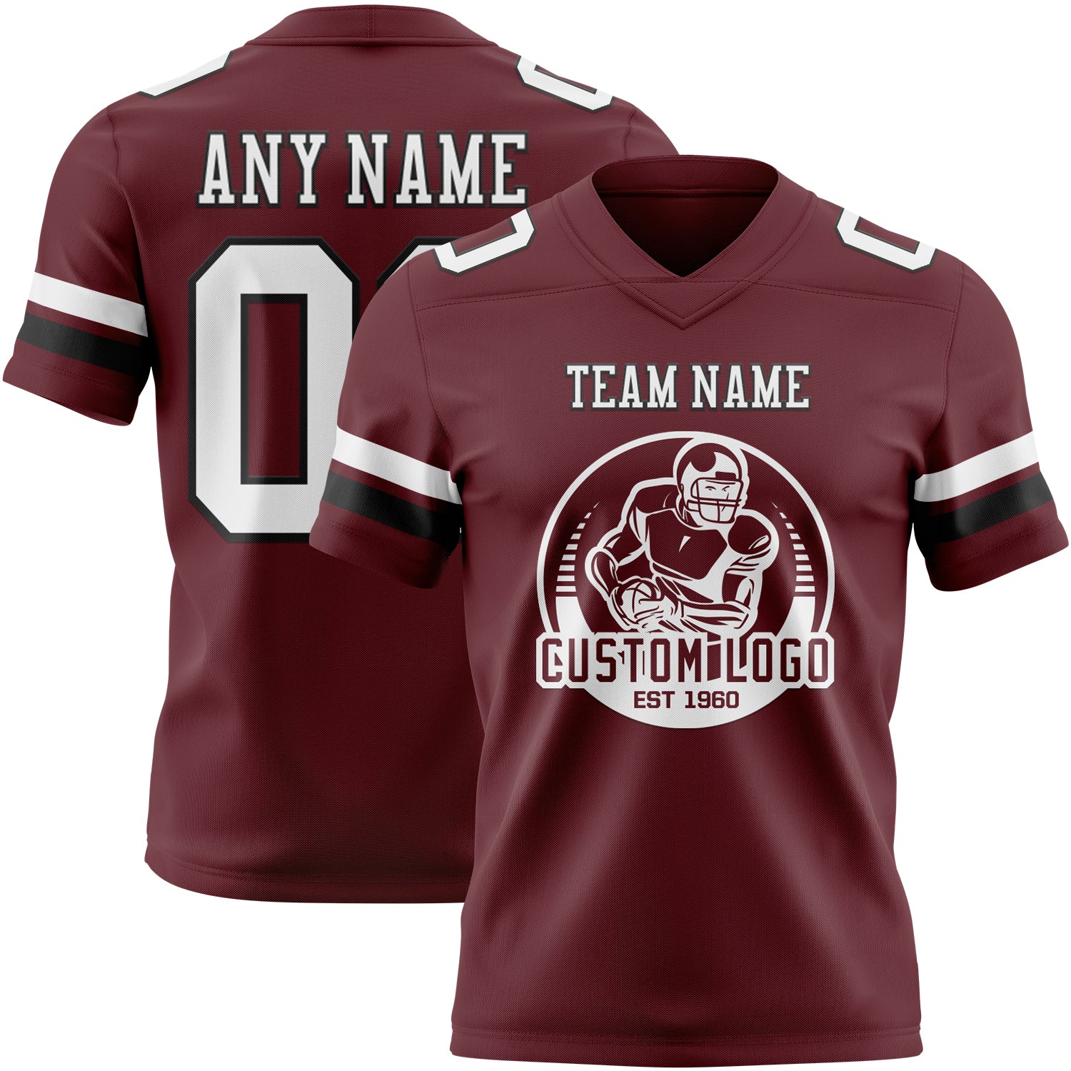 Custom Burgundy White-Black Authentic Football Jersey - Image 2