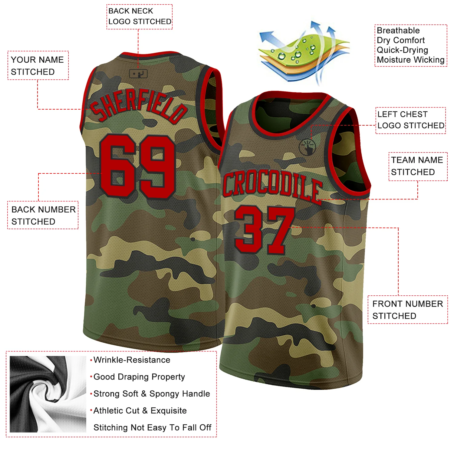 Custom Camo Red-Black Authentic Salute To Service Basketball Jersey - Image 2