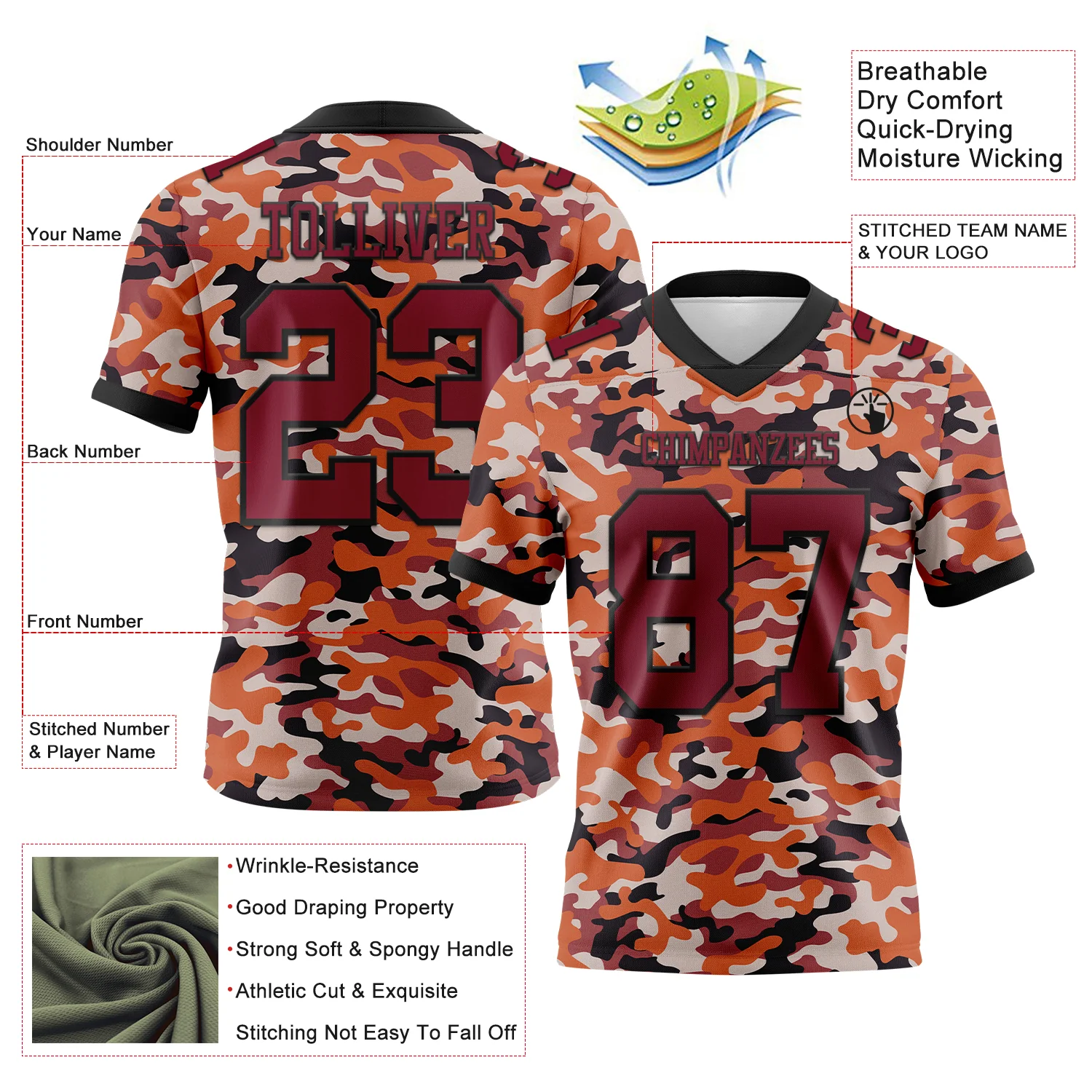 Custom Camo Crimson-Black 3D Pattern Salute To Service Authentic Football Jersey - Image 3