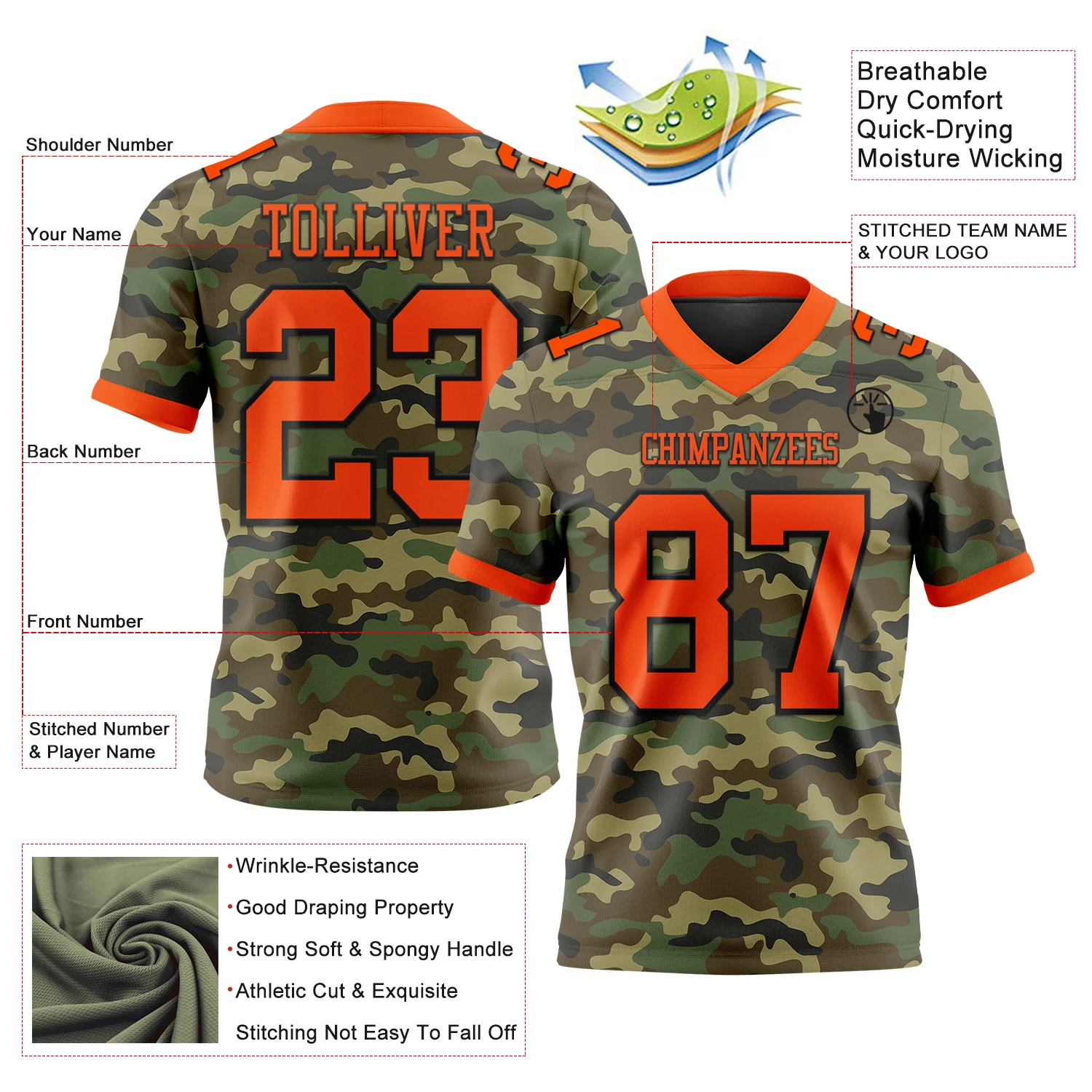 Custom Camo Orange-Black 3D Pattern Salute To Service Authentic Football Jersey - Image 3