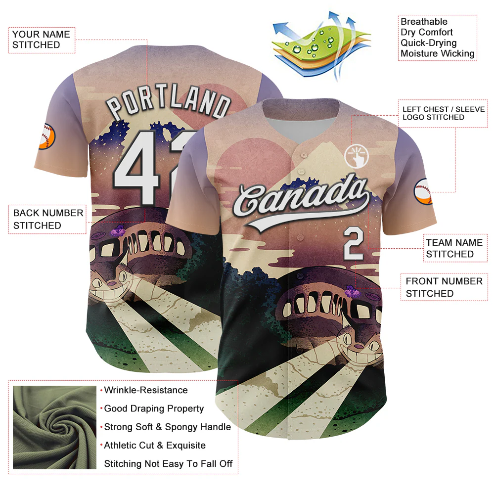 Custom City Cream White-Black 3D Syntetyc Catbus Fuji Authentic Baseball Jersey - Image 3