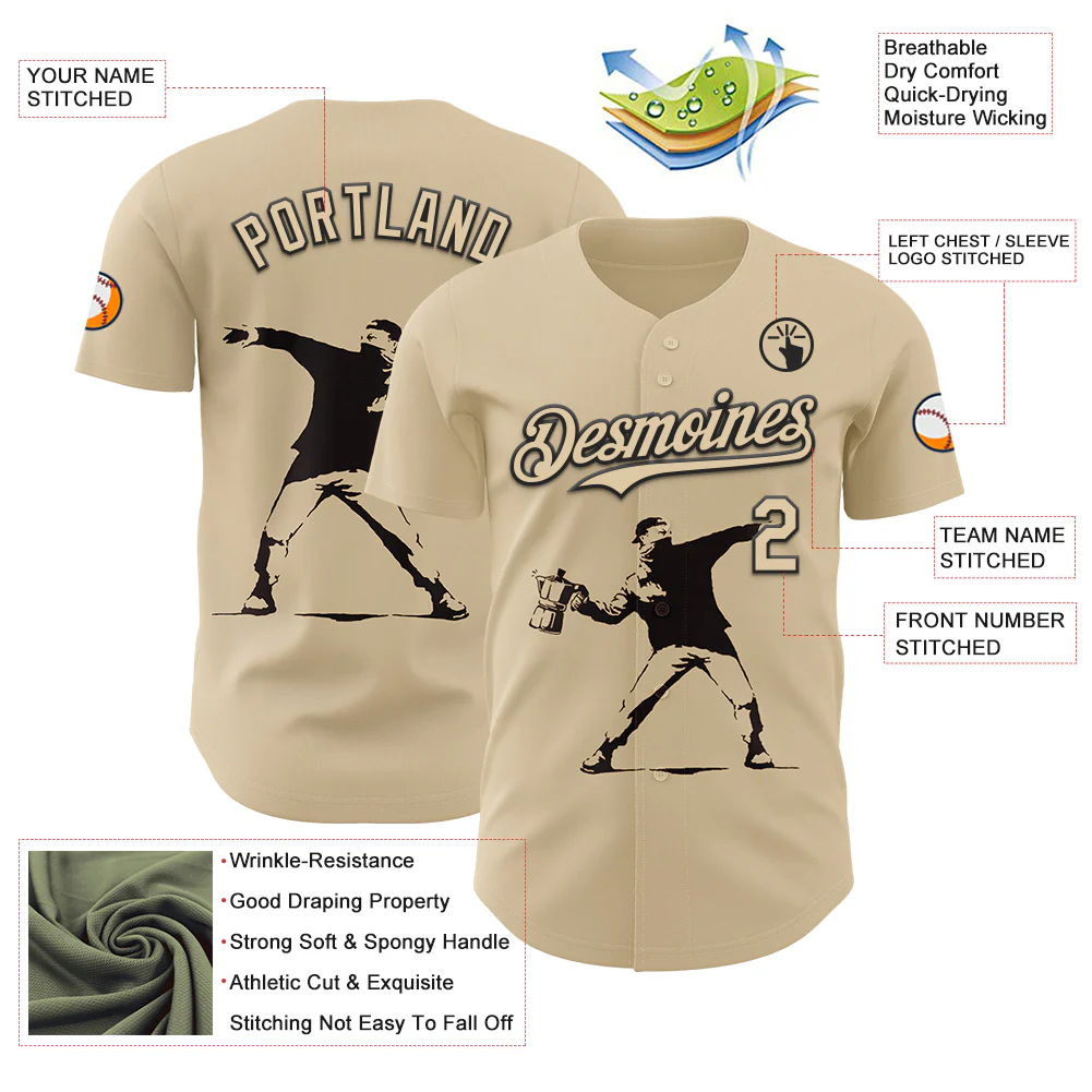 Custom City Cream City Cream-Black 3D Tobe Fonseca Flower Thrower Coffee Molotov Authentic Baseball Jersey - Image 3
