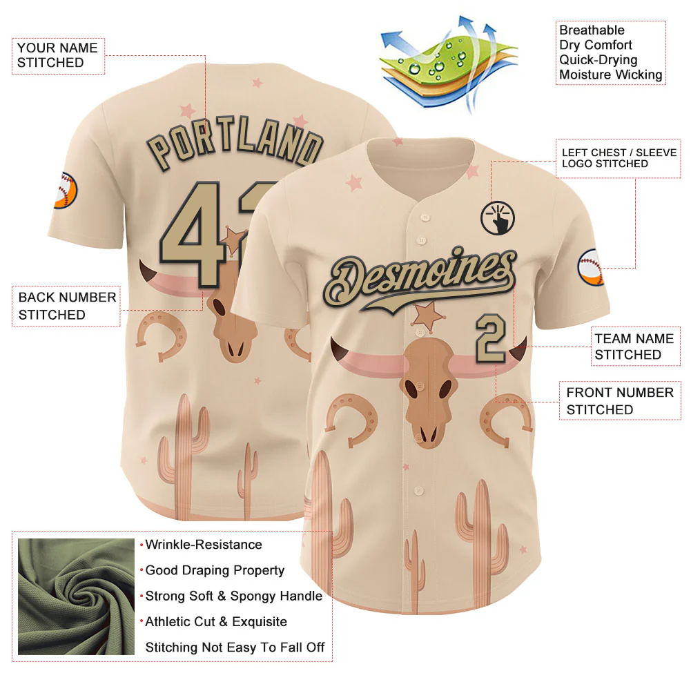 Custom City Cream Vegas Gold-Black Texas Cowboy Landscape City Edition Authentic Baseball Jersey - Image 3