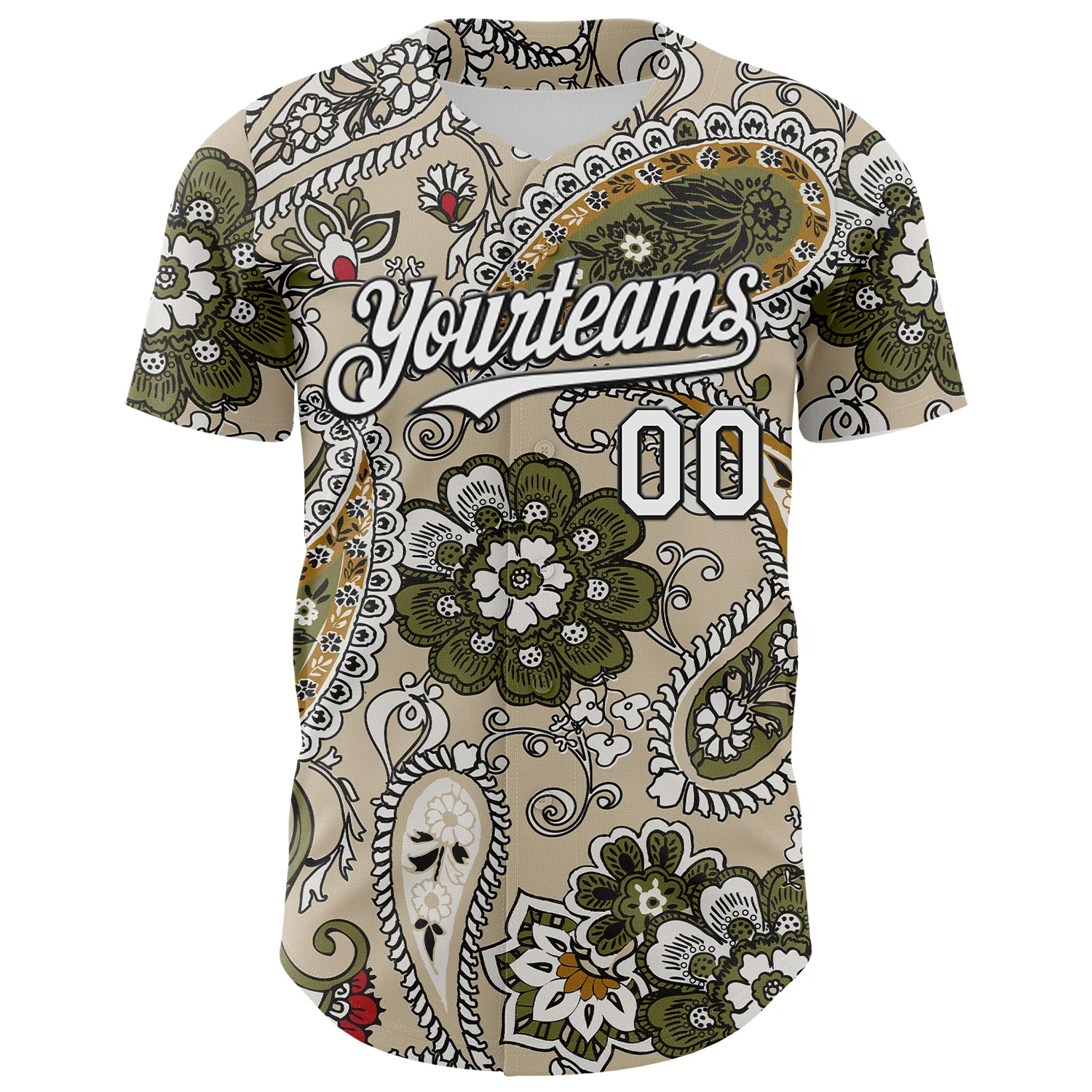 Custom City Cream White-Black Rave Party Ethnic Paisley Bandana Authentic Baseball Jersey - Image 2