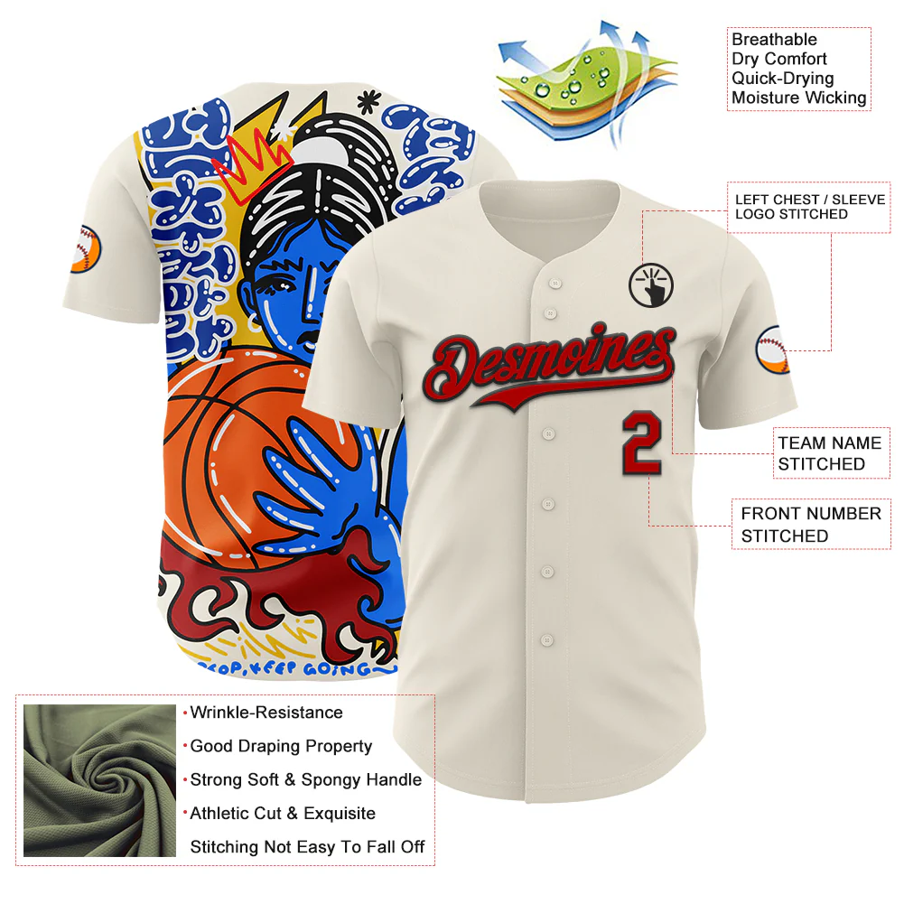 Custom Cream Red-Black 3D Alexandra Ramirez Score And Slay Street Art Authentic Baseball Jersey - Image 3