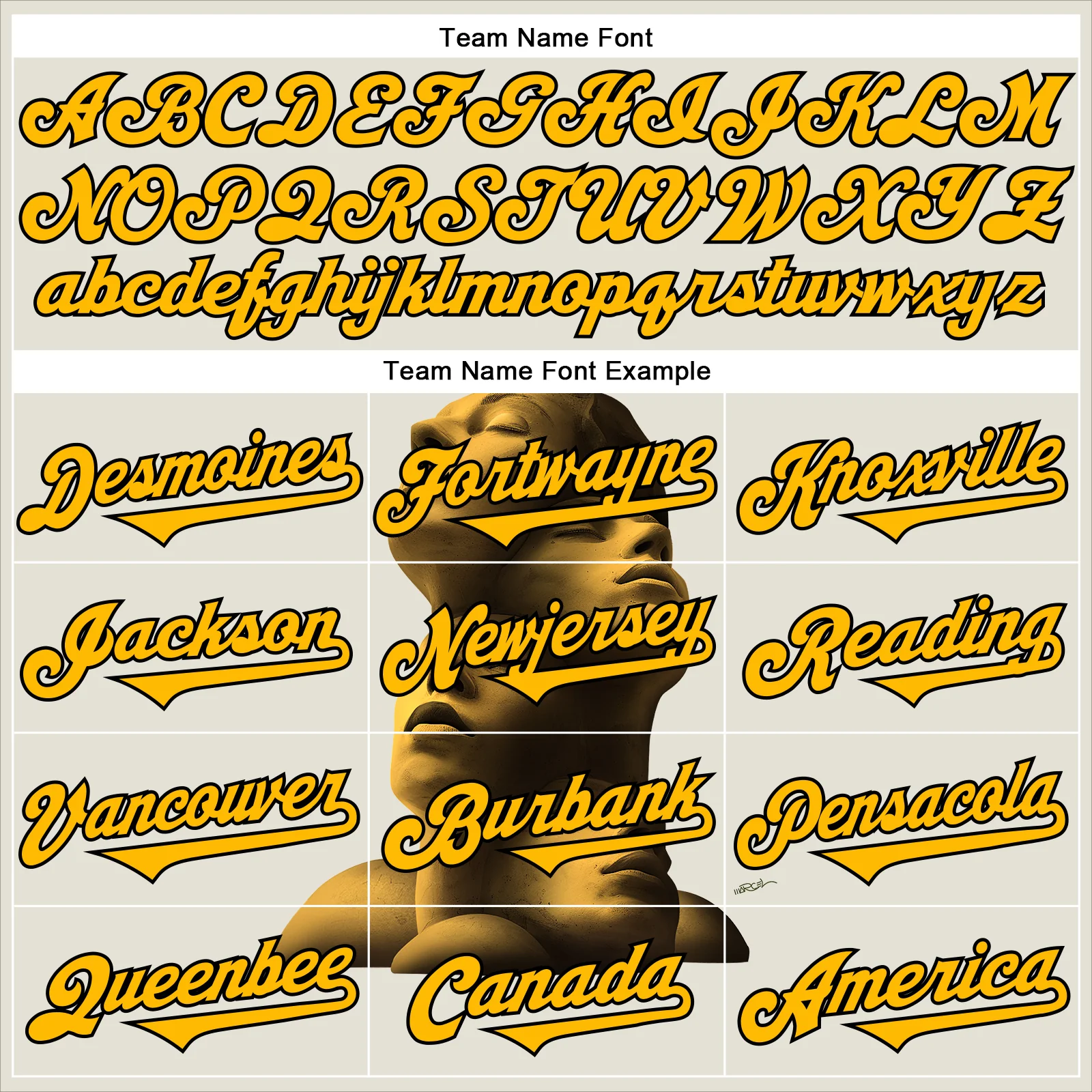 Custom Cream Gold-Black 3D Marcel Caram Composition With Head Authentic Baseball Jersey - Image 4