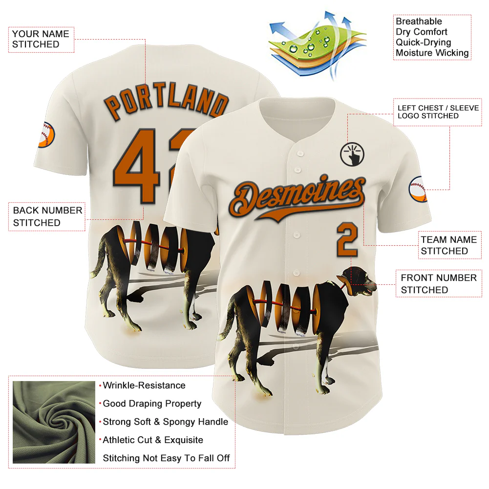 Custom Cream Texas Orange-Black 3D Marcel Caram Drina Authentic Baseball Jersey - Image 3