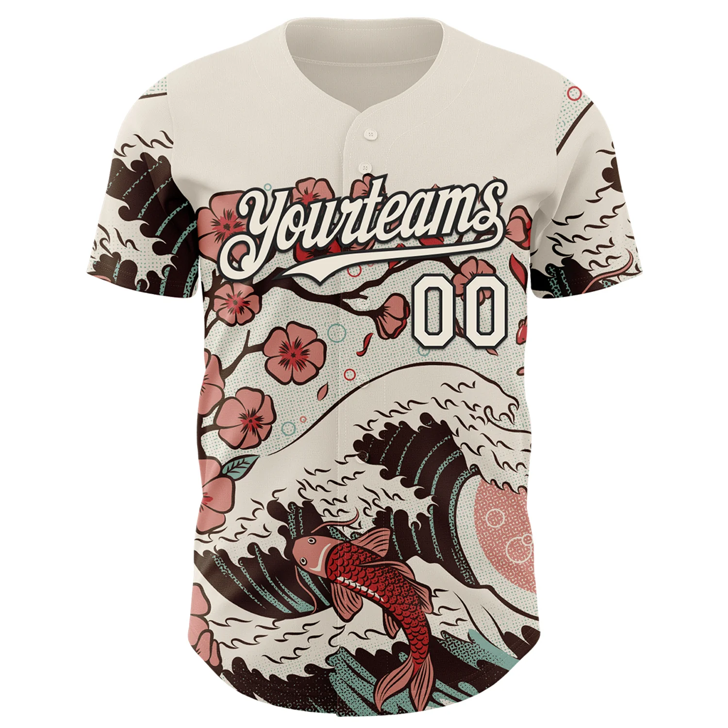 Custom Cream Cream-Black 3D Tobe Fonseca Japanese Anime Koi Flower Authentic Baseball Jersey - Image 2