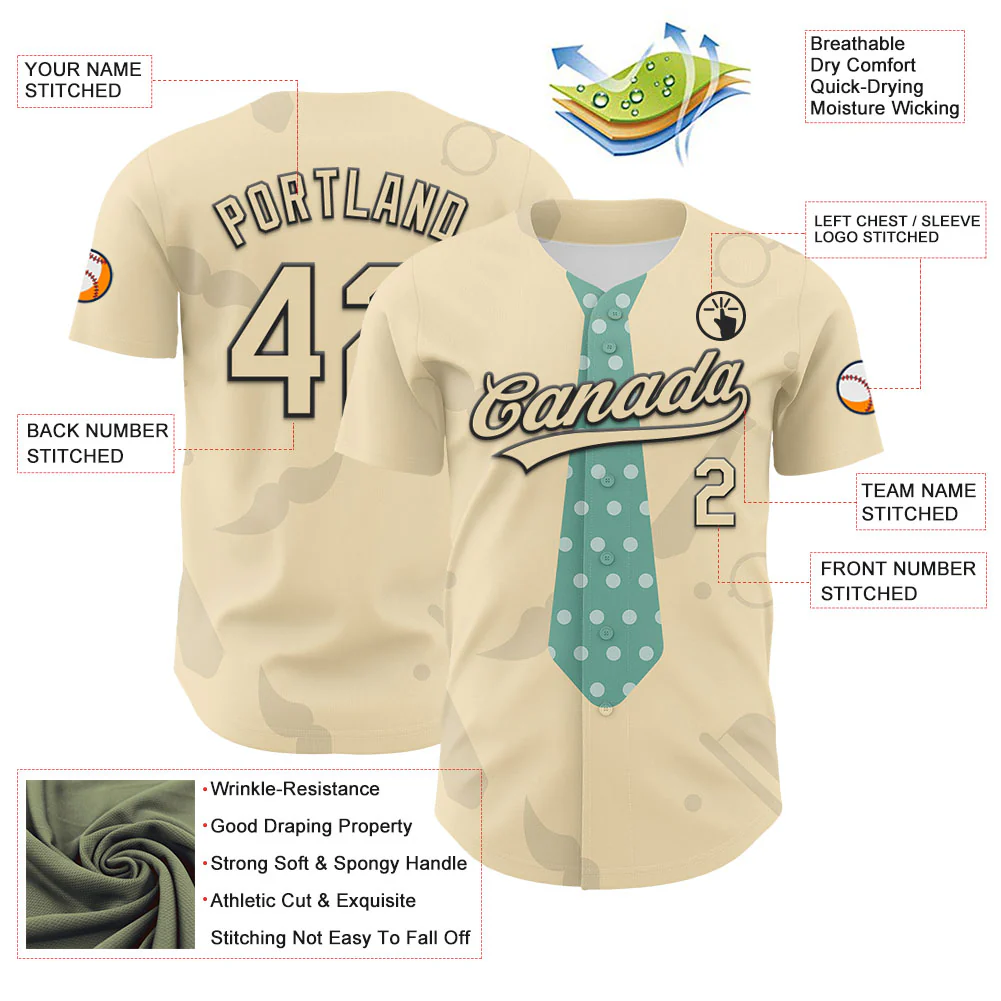 Custom Cream Black 3D Pattern Design Father's Day Tie Authentic Baseball Jersey - Image 3