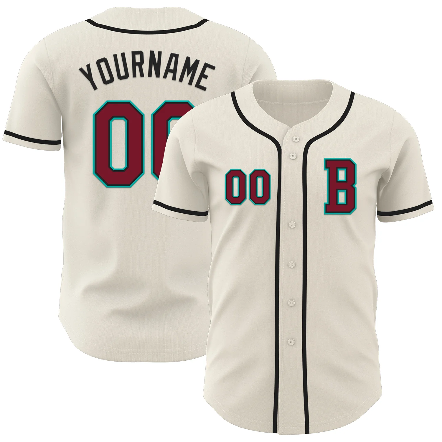 Custom Cream Crimson Black-Aqua Authentic Baseball Jersey