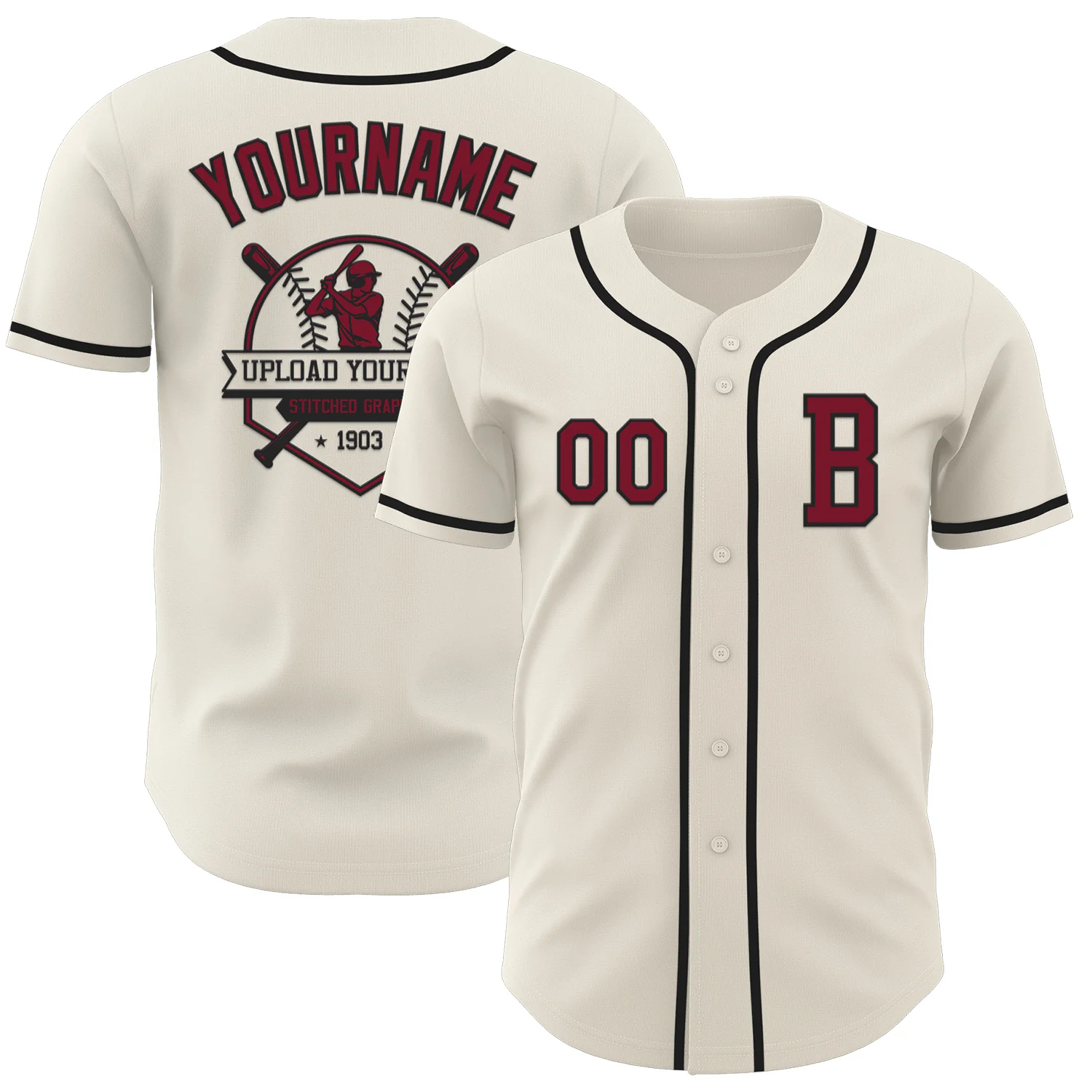 Custom Cream Crimson-Black Authentic Baseball Jersey - Image 5