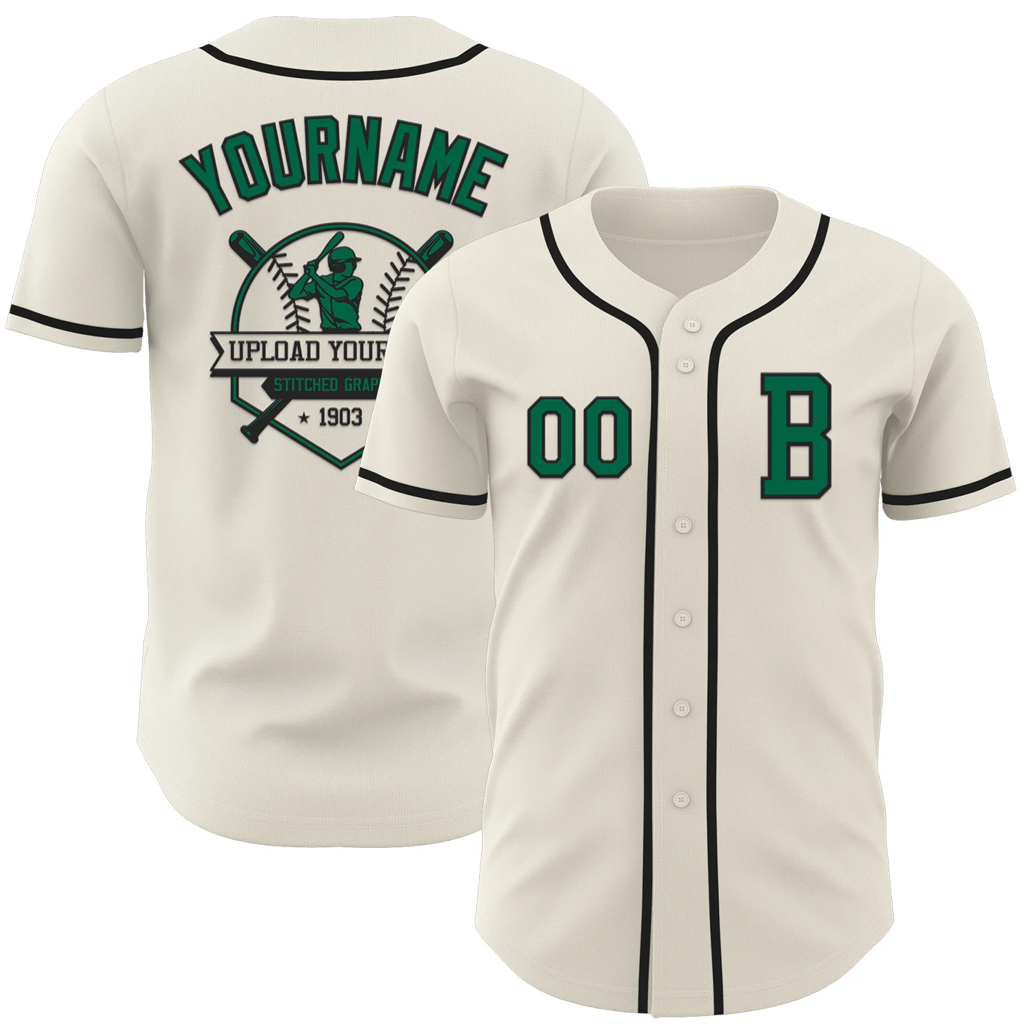 Custom Cream Kelly Green-Black Authentic Baseball Jersey - Image 5