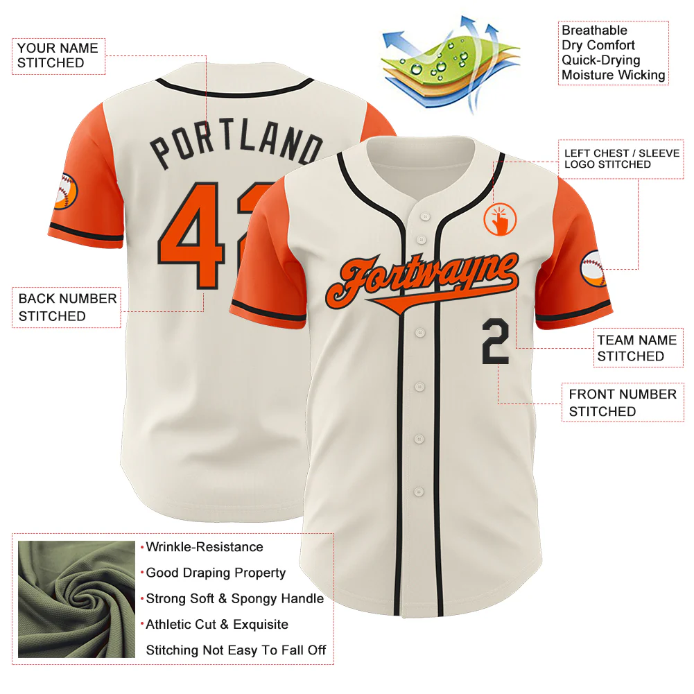 Custom Cream Orange-Black Authentic Two Tone Baseball Jersey - Image 3