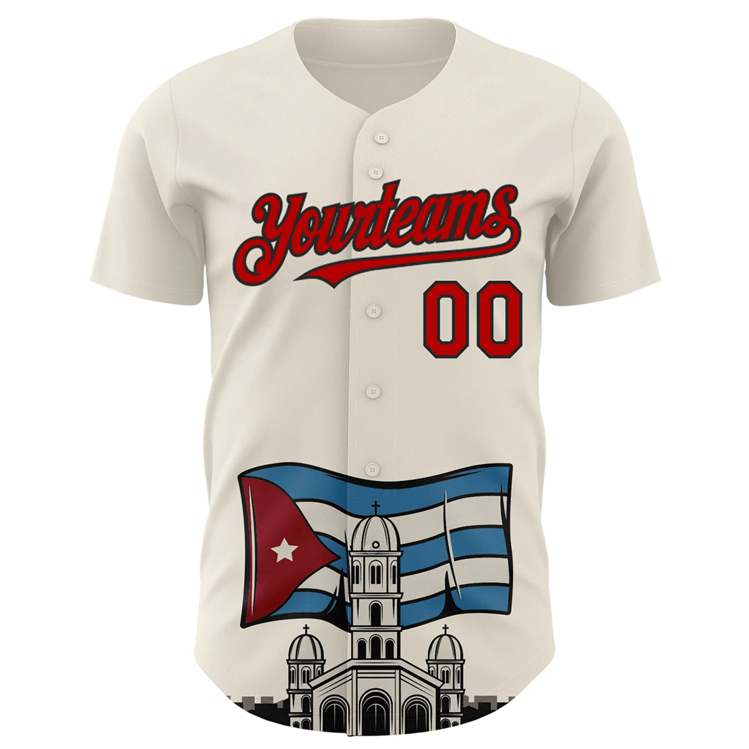 Custom Cream Red-Black 3D Cuba Santiago Cuban Flag Authentic Baseball Jersey - Image 2
