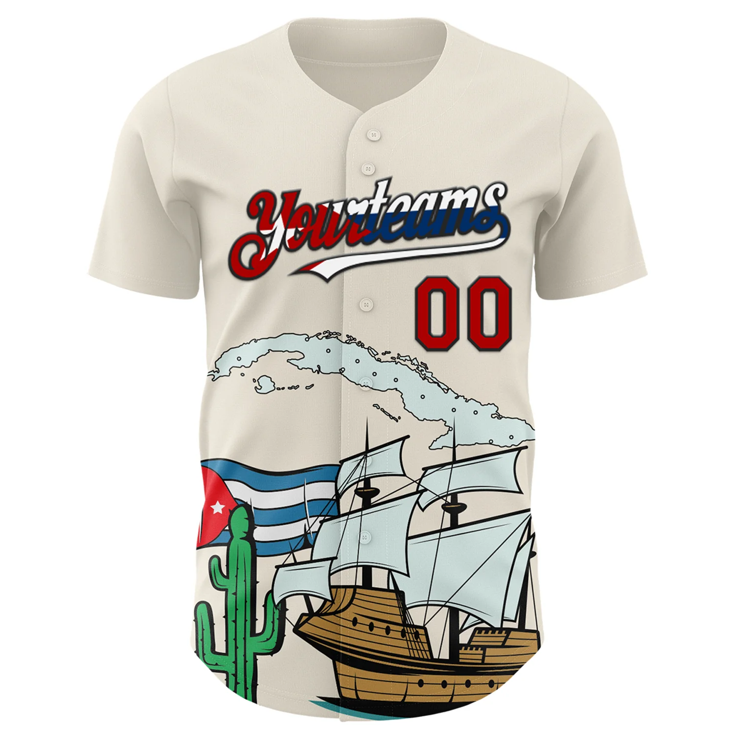 Custom Cream Red Black-Cuban Flag 3D Cuba Authentic Baseball Jersey - Image 2