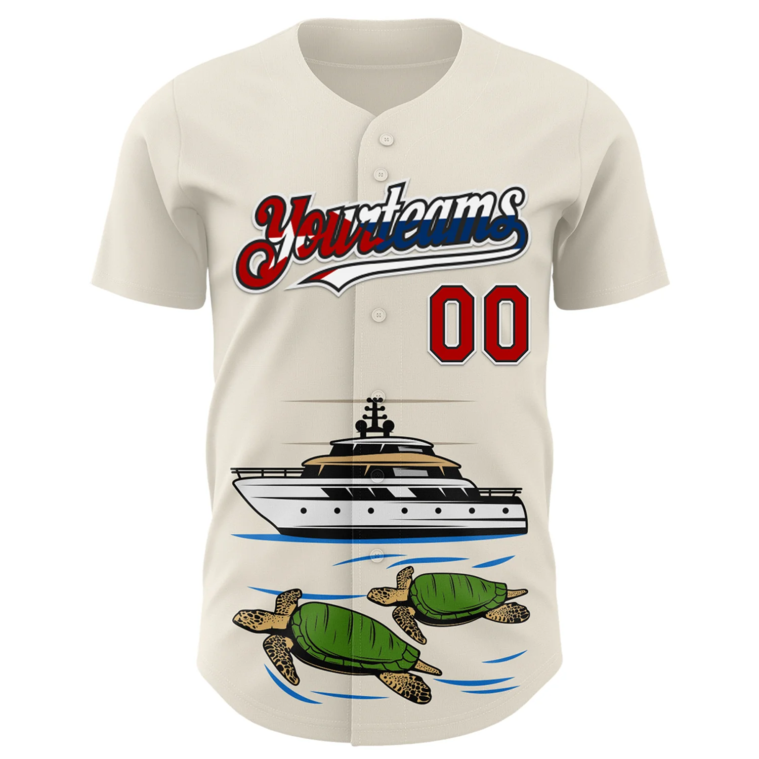 Custom Cream Red Black White-Cuban Flag 3D Cuba Authentic Baseball Jersey - Image 2