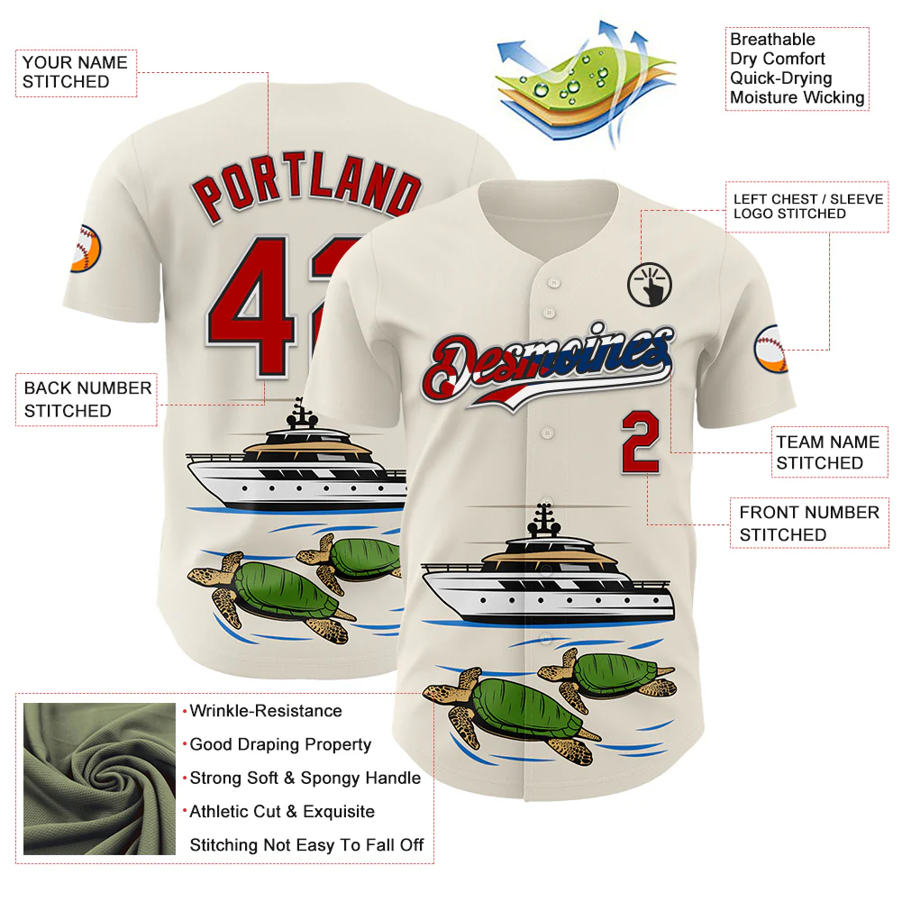 Custom Cream Red Black White-Cuban Flag 3D Cuba Authentic Baseball Jersey - Image 3