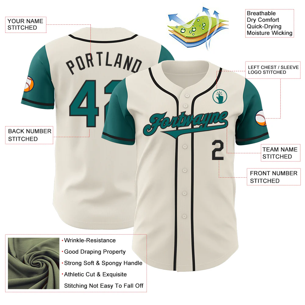 Custom Cream Teal-Black Authentic Two Tone Baseball Jersey - Image 3