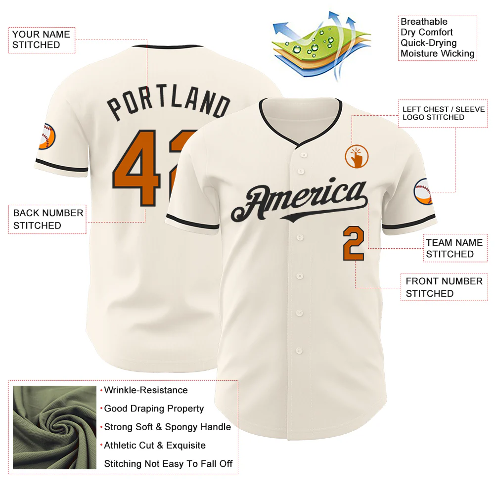 Custom Cream Texas Orange-Black Authentic Baseball Jersey - Image 3