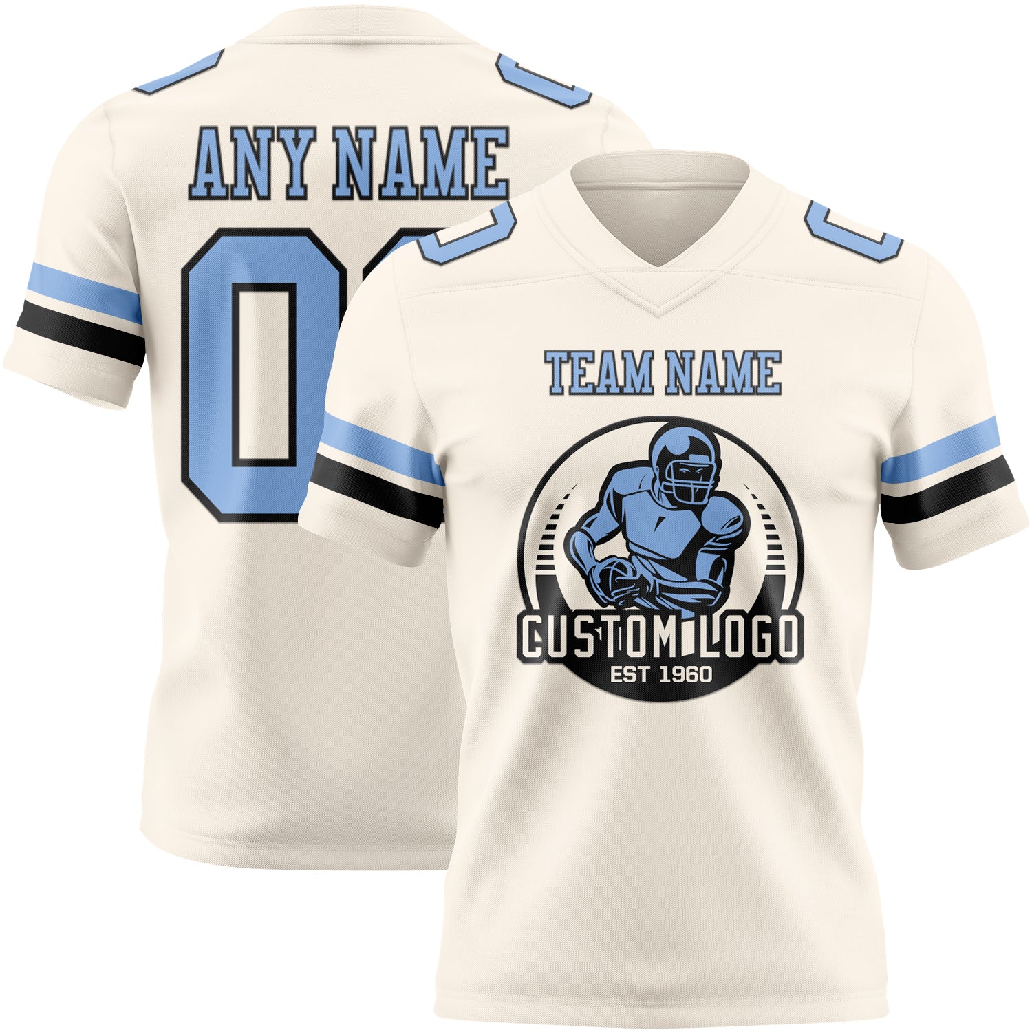 Custom Cream Light Blue-Black Authentic Football Jersey - Image 2