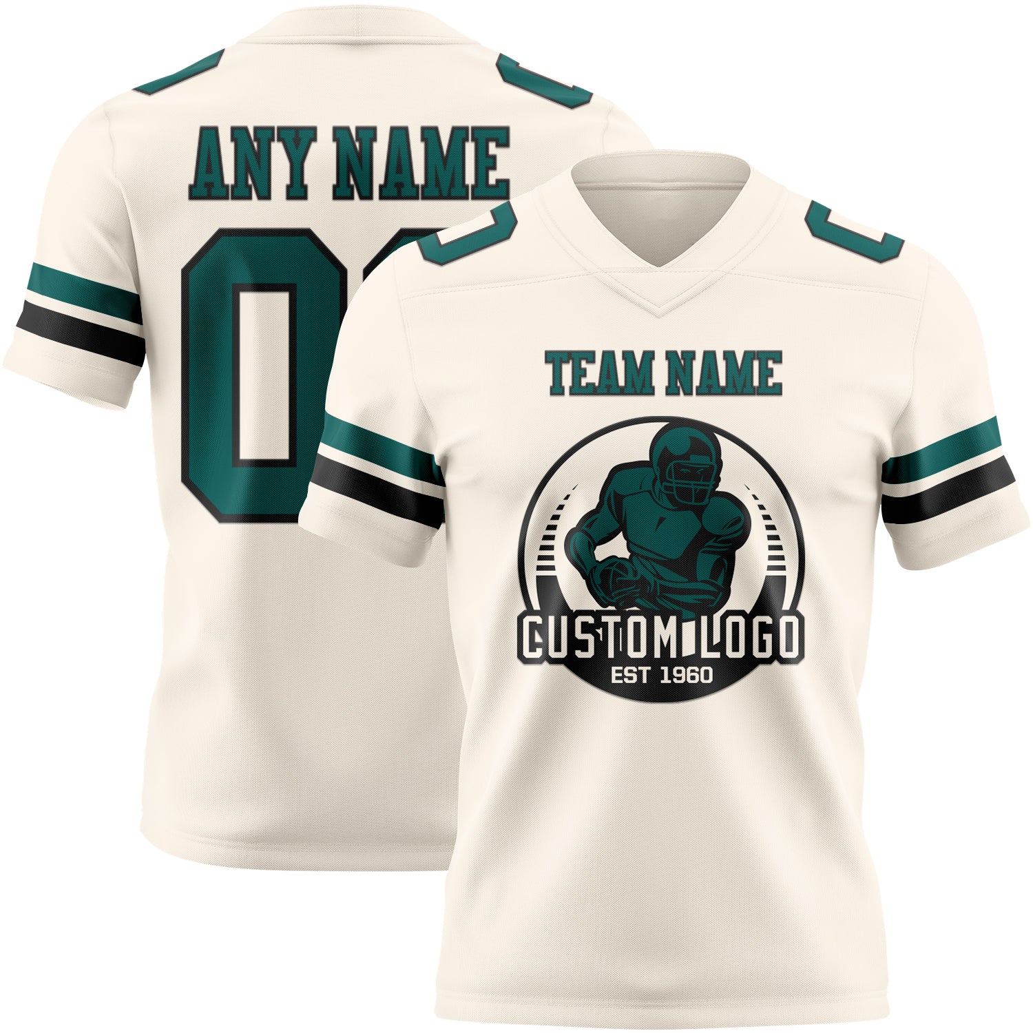 Custom Cream Midnight Green-Black Authentic Football Jersey - Image 2
