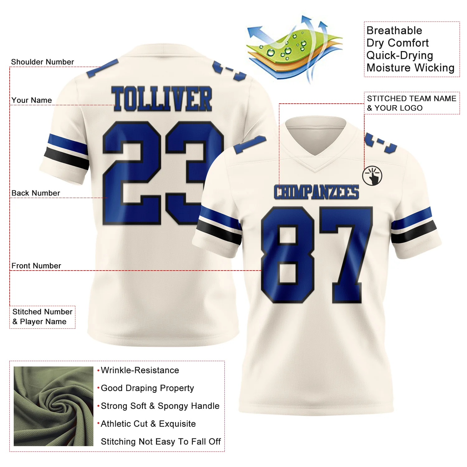 Custom Cream Royal-Black Authentic Football Jersey - Image 3