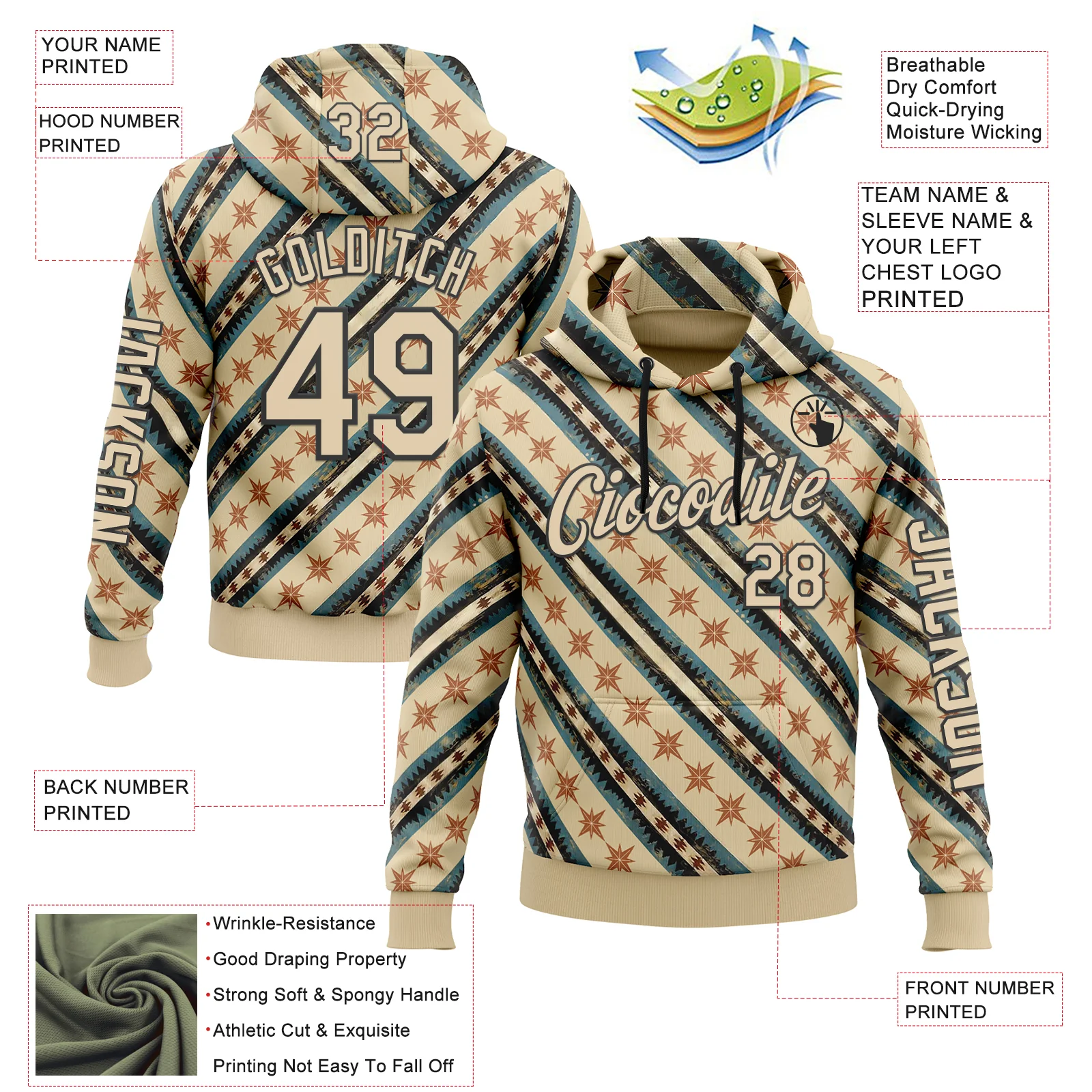 Custom Cream City Cream-Black 3D Pattern Design Western Cowboy Tribal Ethnic Sports Pullover Sweatshirt Hoodie - Image 2