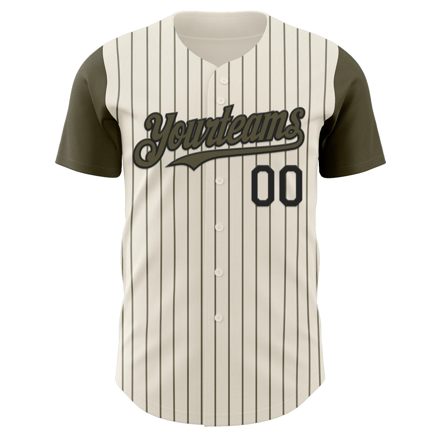 Custom Cream Olive Pinstripe Black Authentic Two Tone Baseball Jersey - Image 2