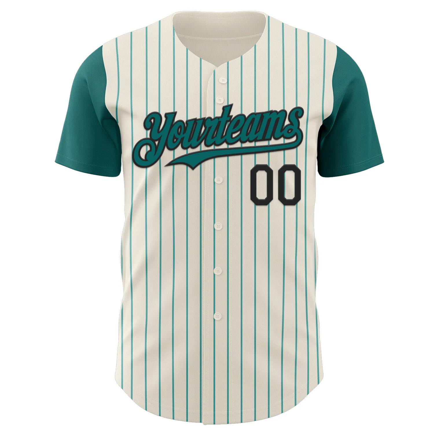 Custom Cream Teal Pinstripe Black Authentic Two Tone Baseball Jersey - Image 2