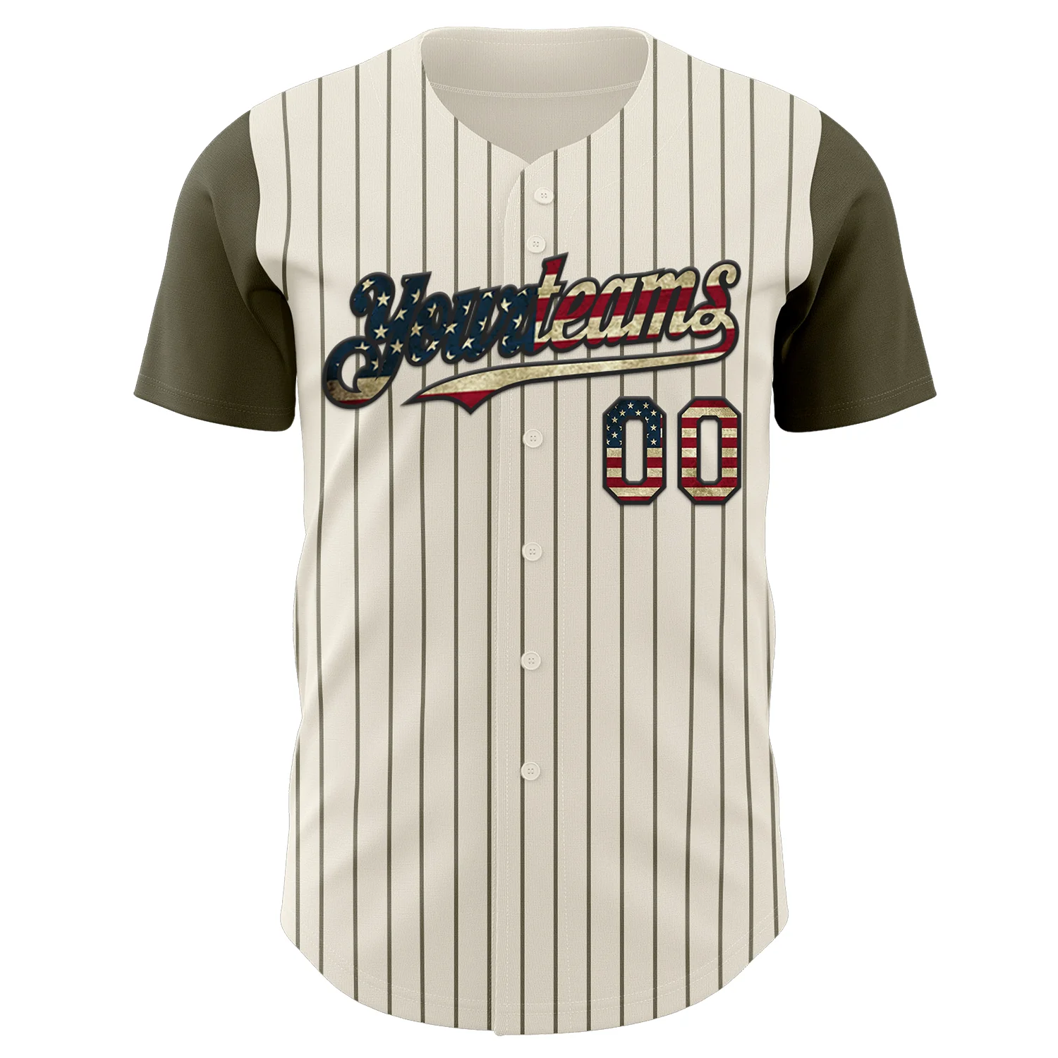 Custom Cream Olive Pinstripe Vintage USA Flag-Black Authentic Two Tone Baseball Jersey - Image 2